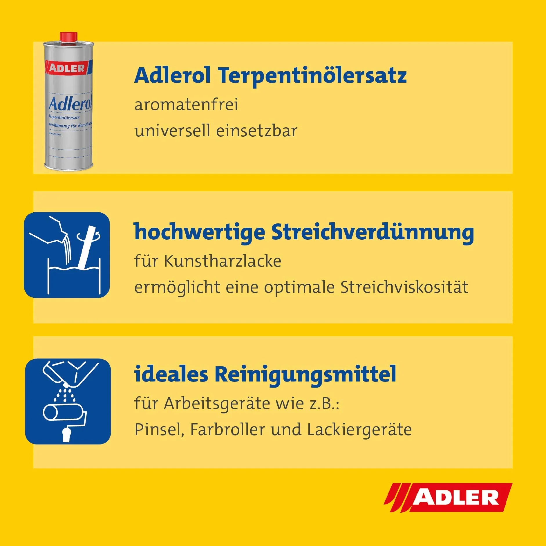 ADLER Adlerol 1 litr zamiennik oleju terpentynowego, rozcieńczanie smug, środek czyszczący i środek do czyszczenia pędzli