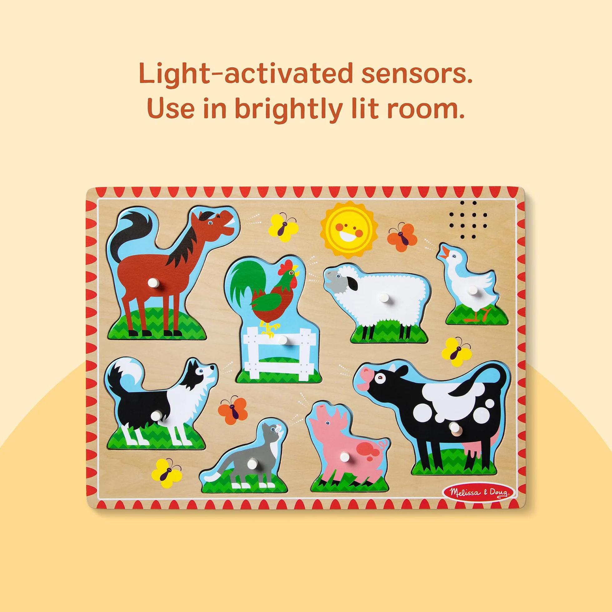 Melissa & Doug Puzzle dźwiękowe ze zwierzętami gospodarskimi, drewniane kołki, zabawka edukacyjna dla dzieci w wieku 2-4 lat