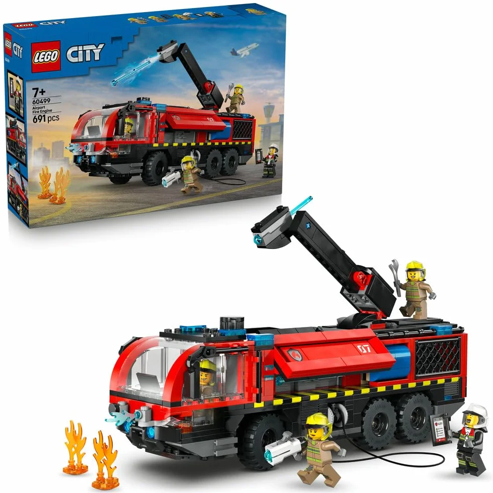 LEGO City Lotniskowy wóz strażacki, zabawka dla dzieci od 7 lat, klocki konstrukcyjne z pojazdem ratunkowym i czterema minifigurkami, prezent dla 7-latka, dla chłopca i dziewczynki na urodziny 60499