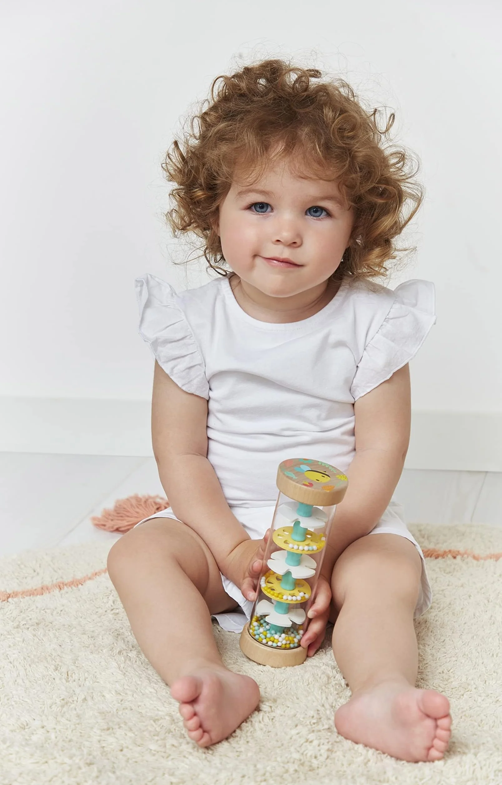Janod - Wooden Rainstick - Pure Collection - Early - Learning Toy - Fine Motor Skills and Concentration - Visual and Aural Stimulation - Water - Based Paint - from 6 Months Old, J05193