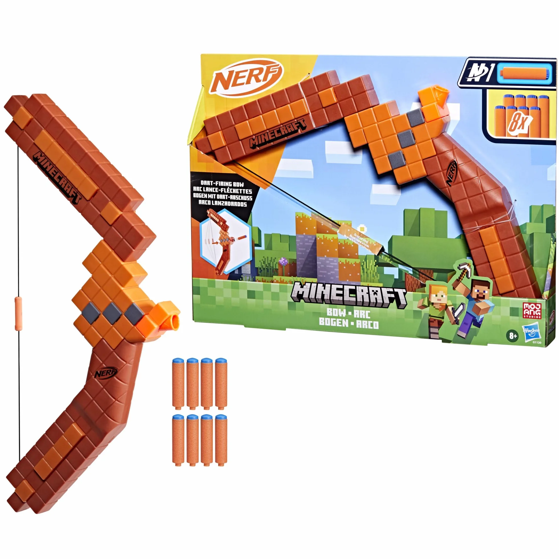 Wyrzutnia strzałek - łuk Nerf Minecraft, 8 strzałek Nerf N1