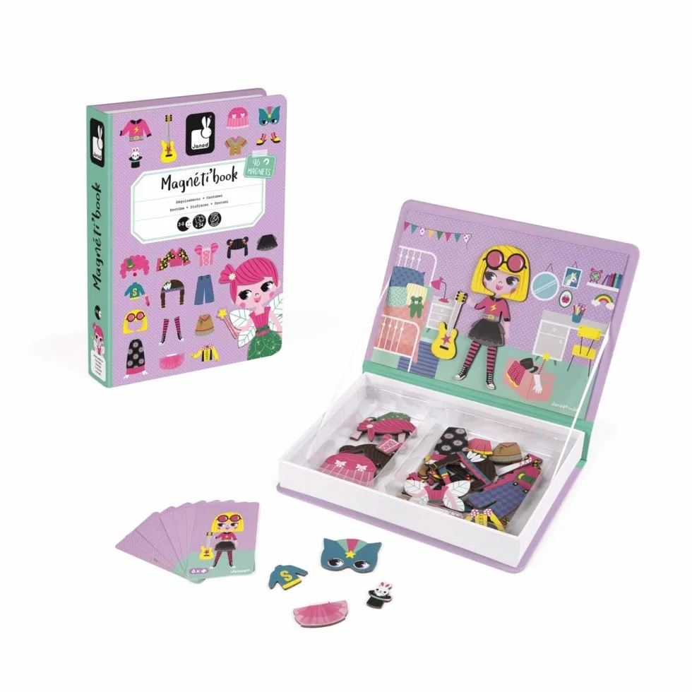Janod - Magneti'Book for Girls - Magnetic Educational Game, 46 Pieces - Fine Motor Skills and Imagination Learning - From 3 Years, J02718