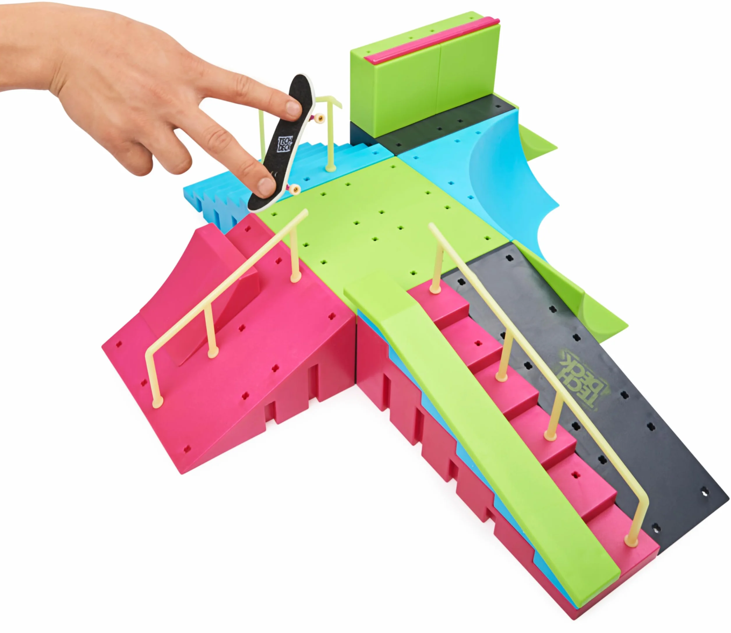 Tech Deck, Neon Mega Park X-Connect Creator, Glow-In-The-Dark zestaw ramp z dwoma palcami, zabawka dla dzieci w wieku 6 lat i więcej