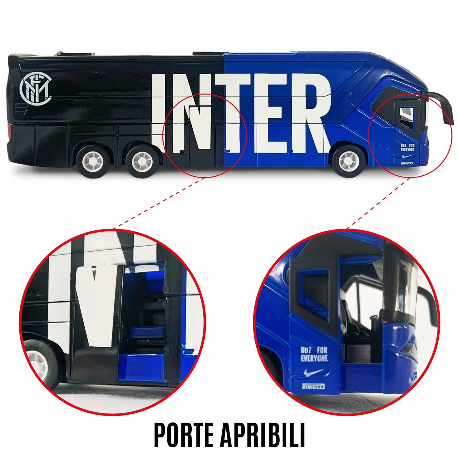 Mondo Motors - Pullman F.C. International Milano - Zabawkowy model - Bus z tylnym sprzęgłem wyciągowym - Kolor czarny jasnoniebieski - 51214