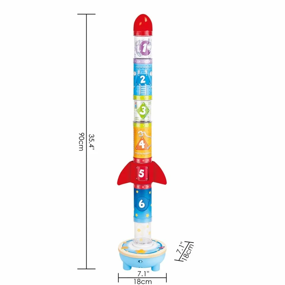 Hape Rocket Stacker Toy Air-Powered Ball Launcher Playset for Toddlers with Fan, 24 Months and Up, Black