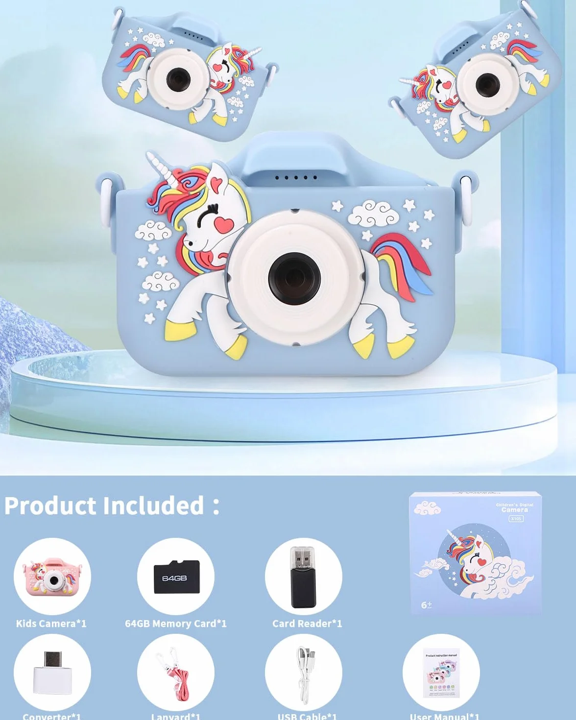 Azyvum Aparat dla dzieci 1080p 64GB 2,0" IPS kamera cyfrowa selfie
