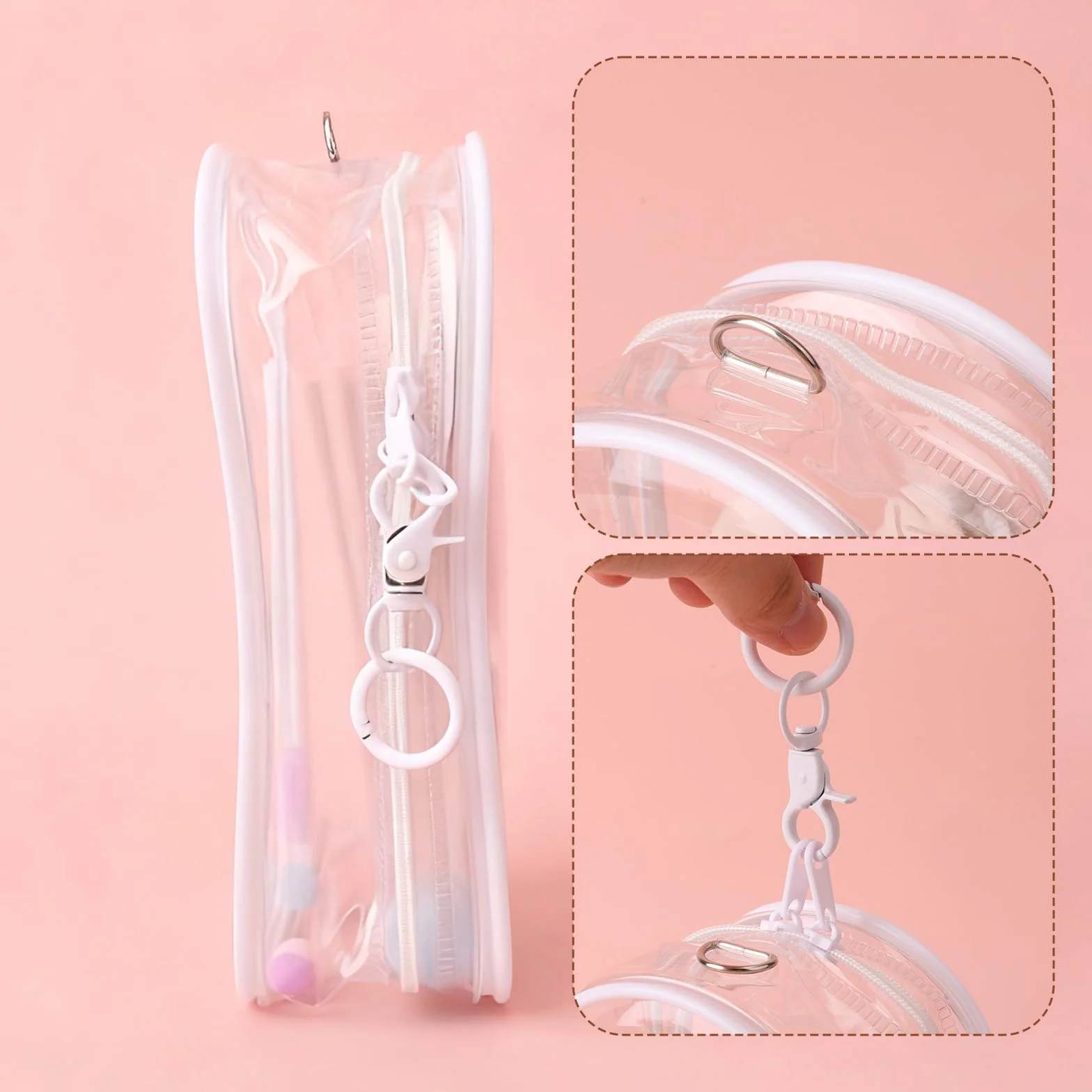 Tinoaly 2szt Torebek Ekspozycyjnych dla Lalek, 19,5x10,5cm Wodoodporna Torba Ekspozycyjna dla Lalek z PVC z Pomponem i Brelokiem Ochronna Torba na Przedmioty Kolekcjonerskie (Czarny i Biały)
