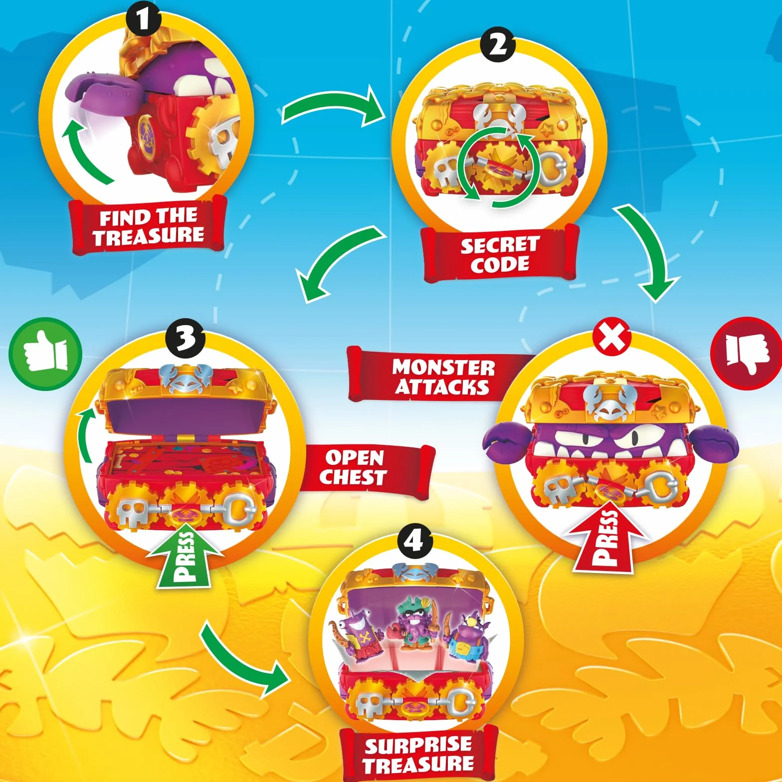 PIRATIX ADVENTURE WORLD Monster Treasure - skrzynia skarbów z ukrytym potworem w środku, w zestawie 1 skrzynia, 3 ekskluzywne piratix, 1 ekskluzywne skarby i 3 akcesoria