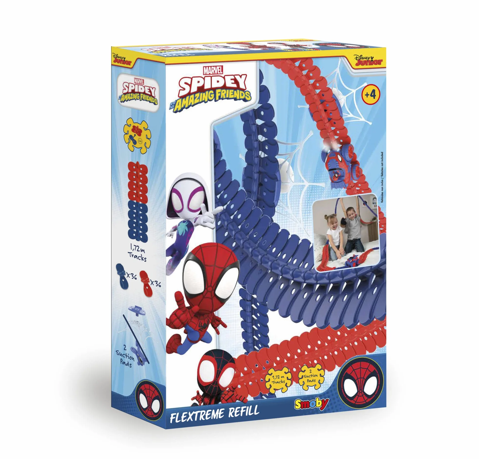 Smoby - Spidey - FleXtreme - Uzupełnienie torów - 1m72 dodatkowego toru samochodowego - 72 elastyczne i modułowe tory + 2 przyssawki do mocowania - od 4 lat