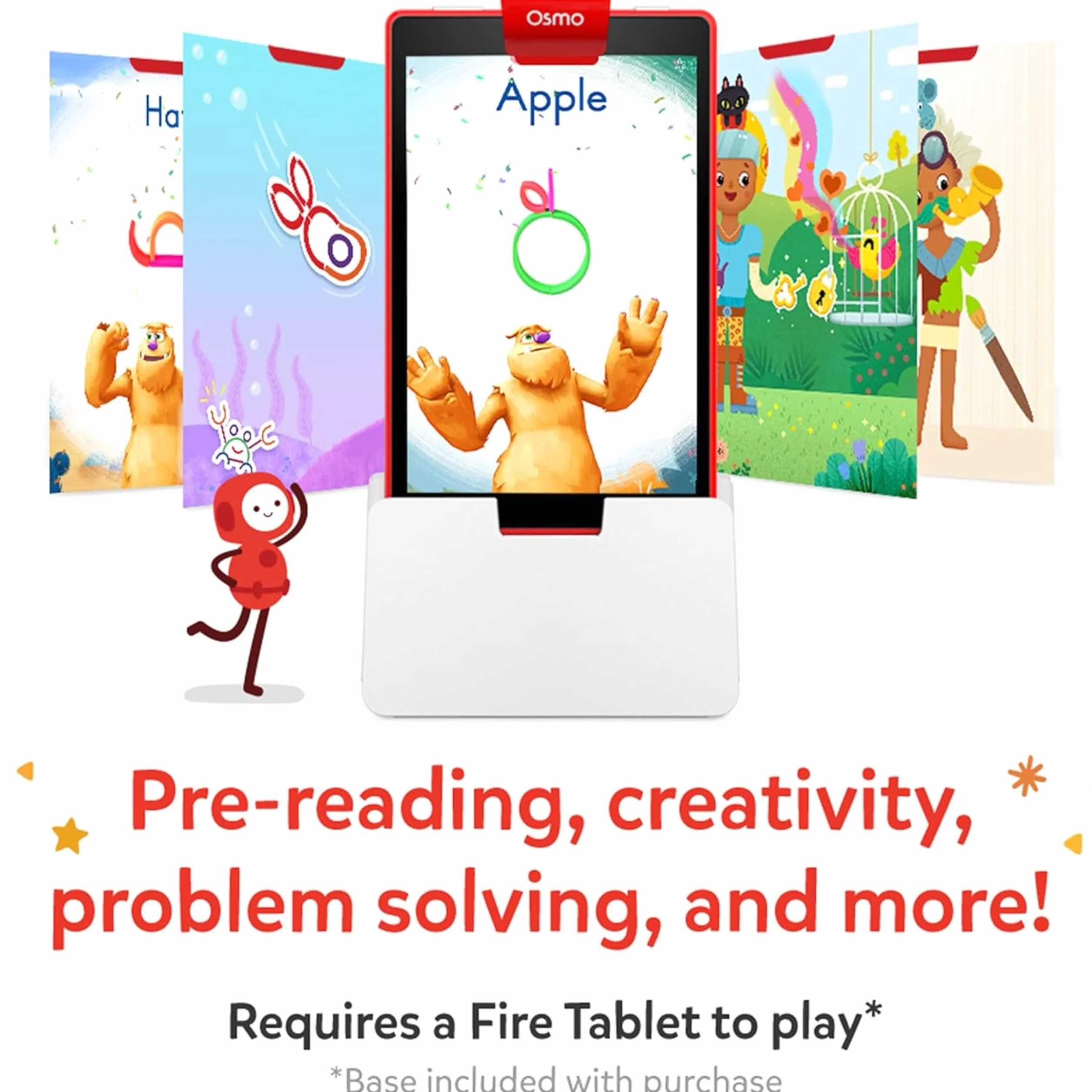 Osmo Zestaw startowy Little Genius do tabletu Fire - 4 edukacyjne gry edukacyjne - wiek przedszkolny - rozwiązywanie problemów i kreatywność - zabawka STEM (podstawa tabletu Osmo Fire w zestawie -