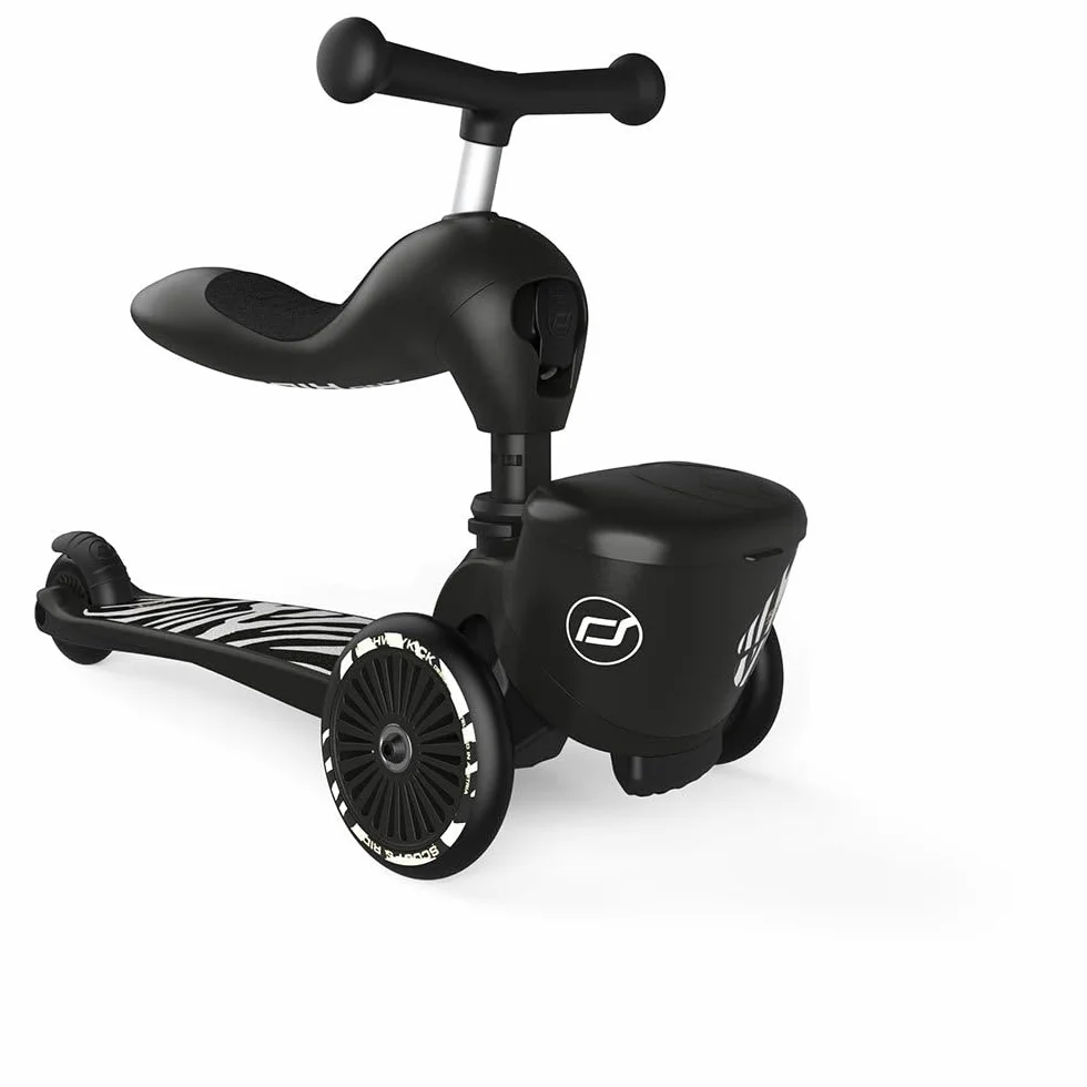 Scoot & Ride Unisex – Baby Highwaykick 1 Lifestyle Kickboard z siedziskiem i pojemnikiem (zebra)