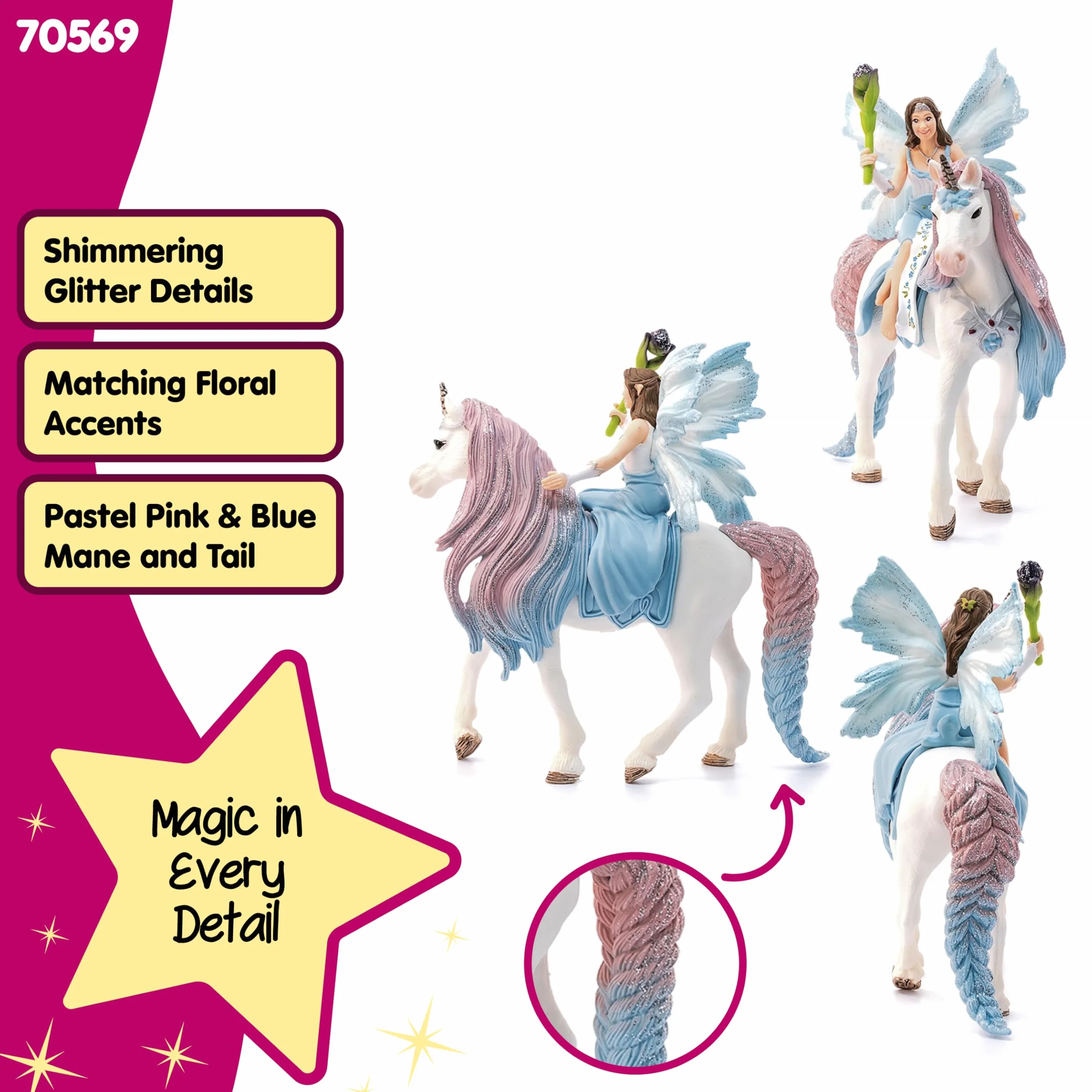 schleich BAYALA | Eyela z jednorożcem 70569 | Księżniczka z berłem i jednorożec z magnesem | Magiczny prezent dla dziewczynek i chłopców | Figurka kolekcjonerska | Od 5 lat | Zestaw 3 elementów