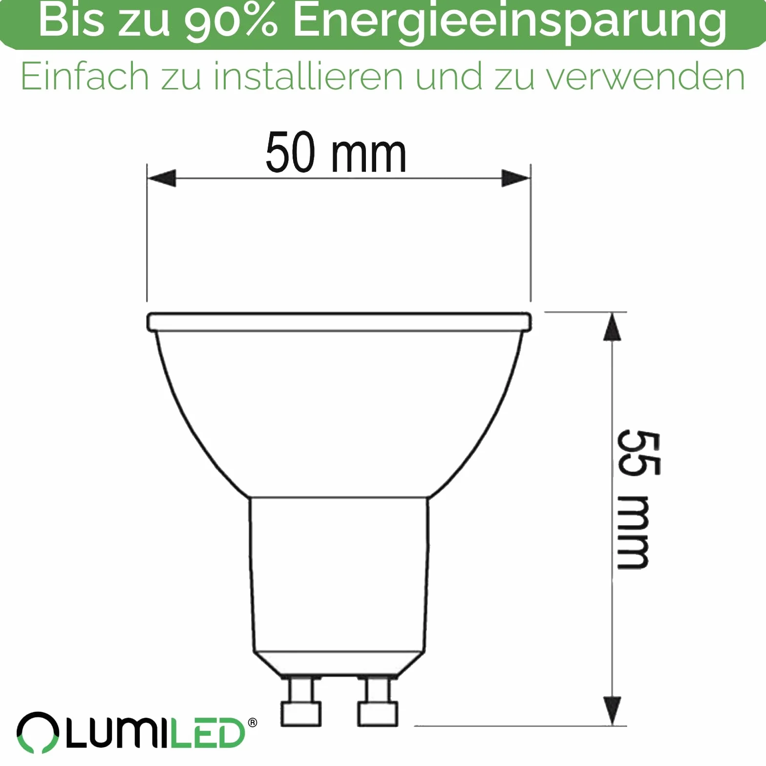 Lumiled LED GU10 PAR16 8W zastępuje 75W 800lm 4000K Neutralna Biel 120° Nieściemnialna Zestaw 10 sztuk Energooszczędne Żarówki Reflektorowe do Kuchni, Salonu, Biura, Korytarza
