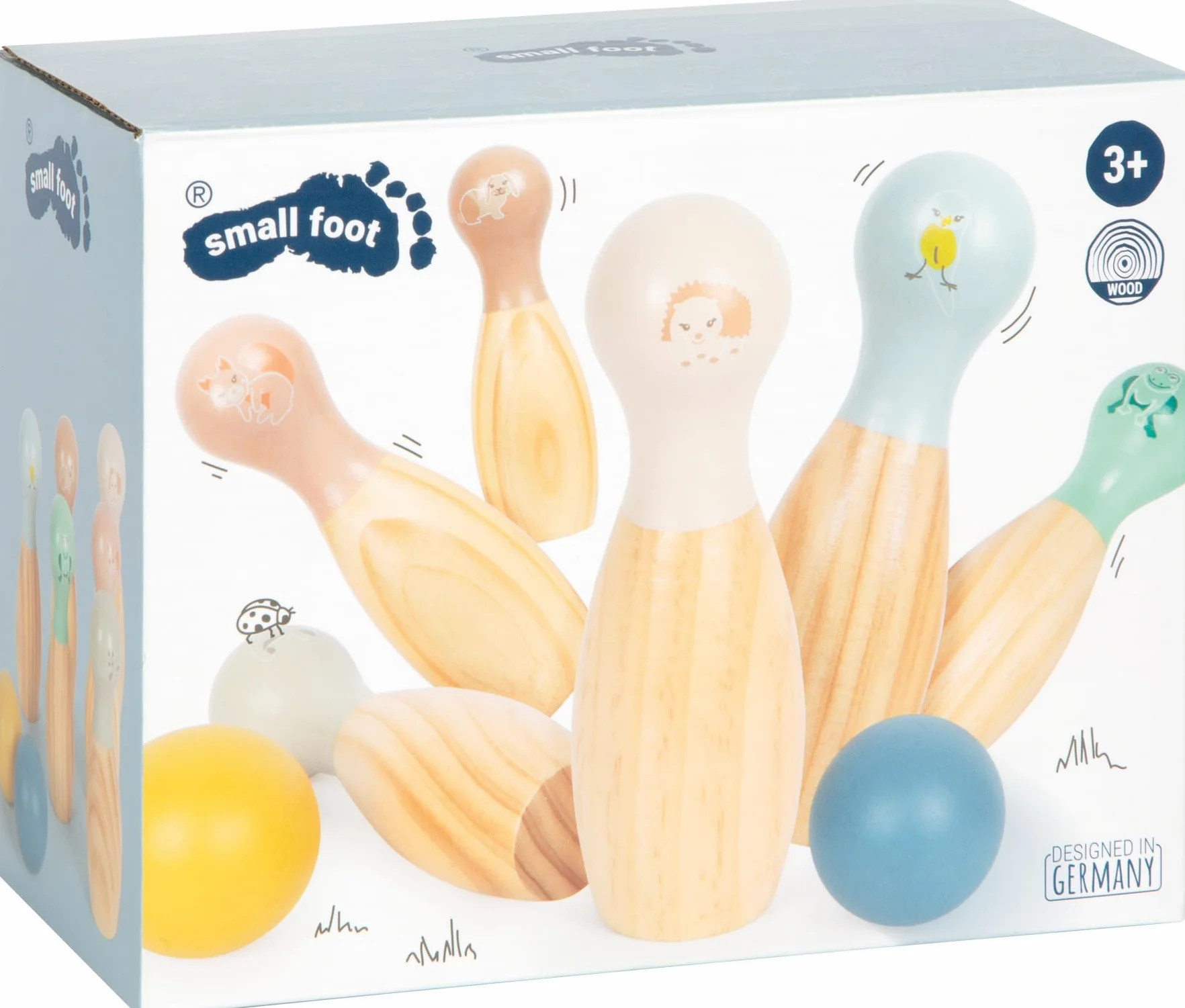 small foot Kręgle 'Garden Buddies' drewno gra w kręgle dla dzieci od 3 lat