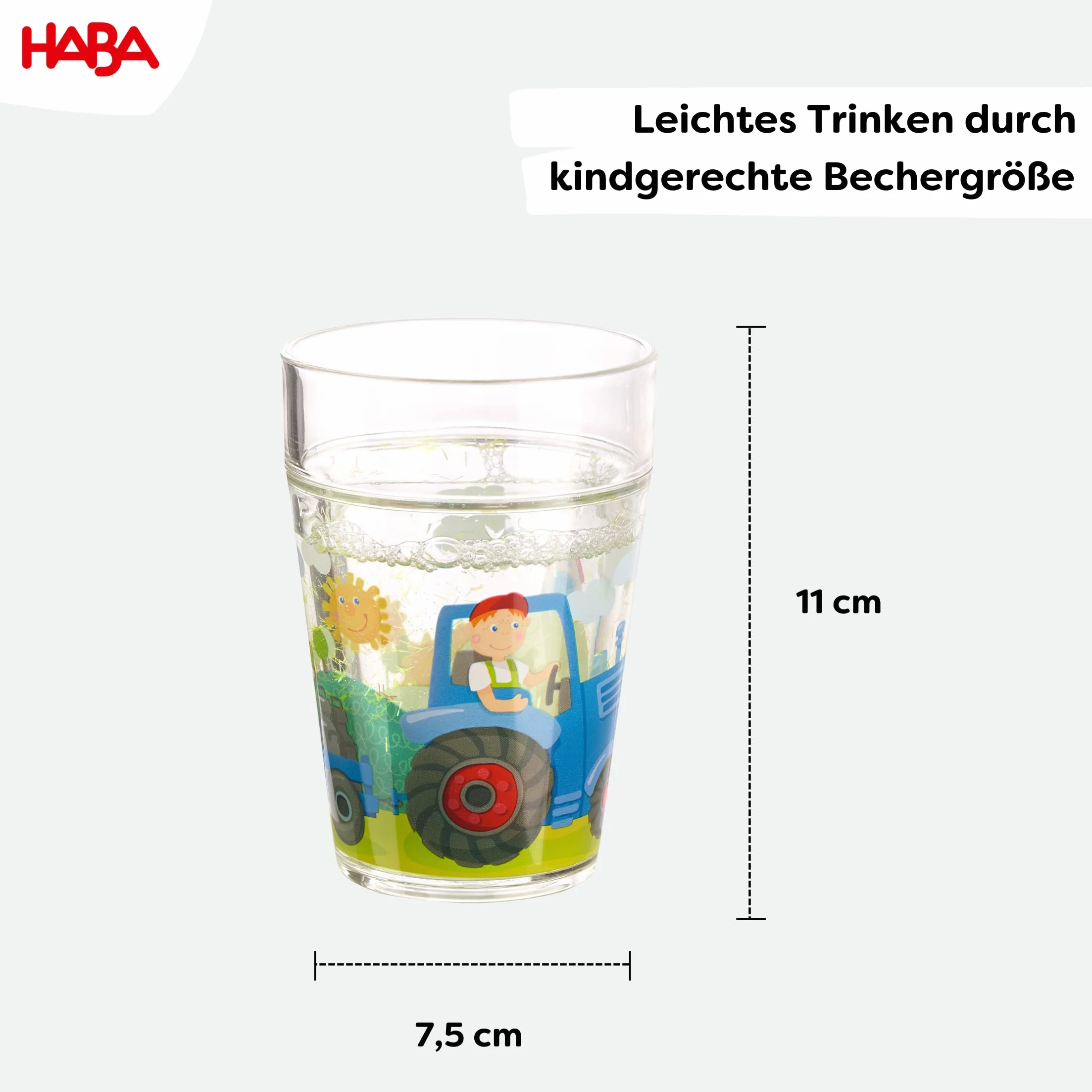 HABA Błyszczący kubek do traktora, dla dzieci, plastikowy, wielokrotnego użytku, bez BPA, nieszczelny
