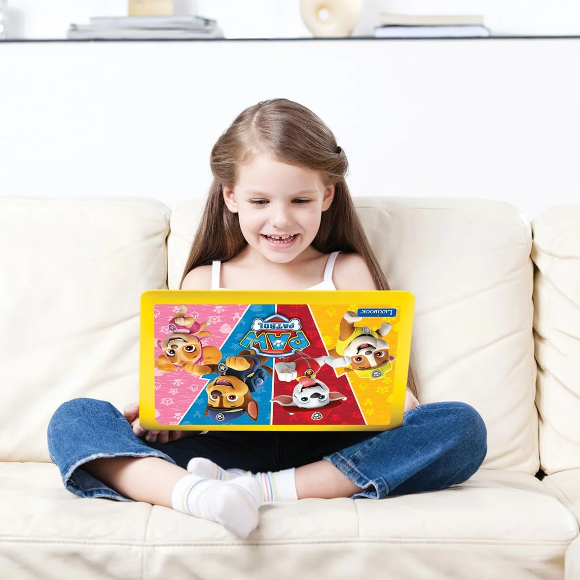 Lexibook, Psi Patrol, Dwujęzyczny i Edukacyjny Laptop w Języku Niemieckim, Angielskim, Zabawka dla Dzieci, 170 Aktywności do Nauki, Gier i Muzyki, Duży Ekran, Niebieski, Żółty, JC599PAi3
