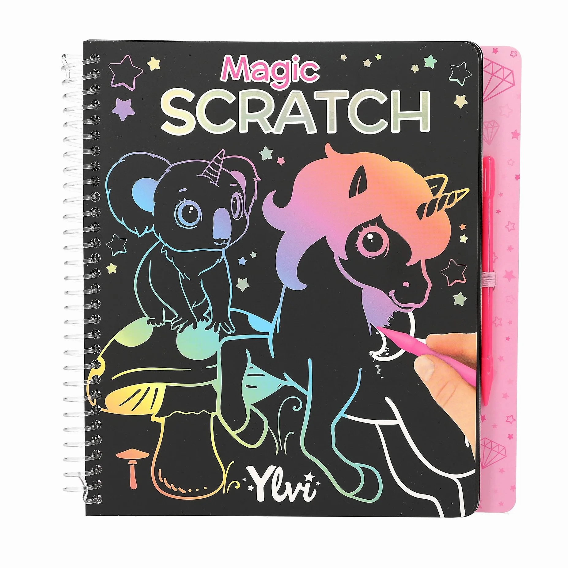 Depesche 12730 Ylvi - Magic Scratch Book z 20 stronami fantastycznych motywów do zdrapywania, książeczką z kolorowym gradientem i długopisem do zdrapywania