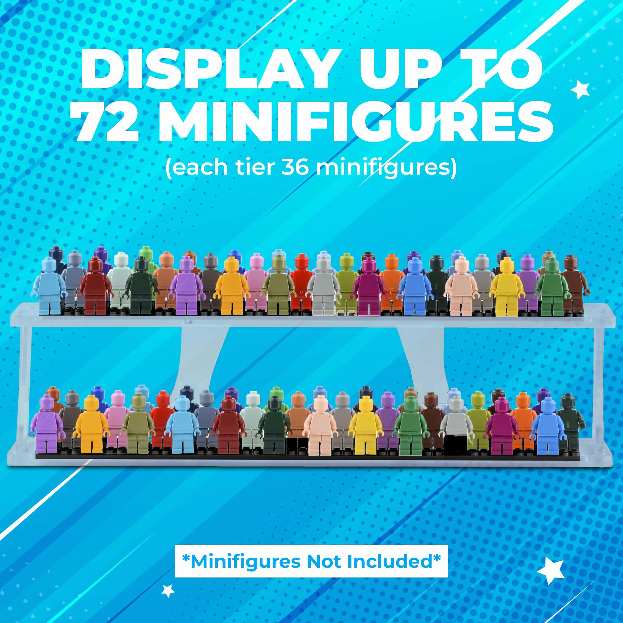 Tapeera Stołowa Gablota na minifigurkę Mieści do 72 Minifigurek lub Zestaw Mini Klocków – Akrylowa Witryna Kompatybilna z Głównymi Markami – Organizer na Półkę