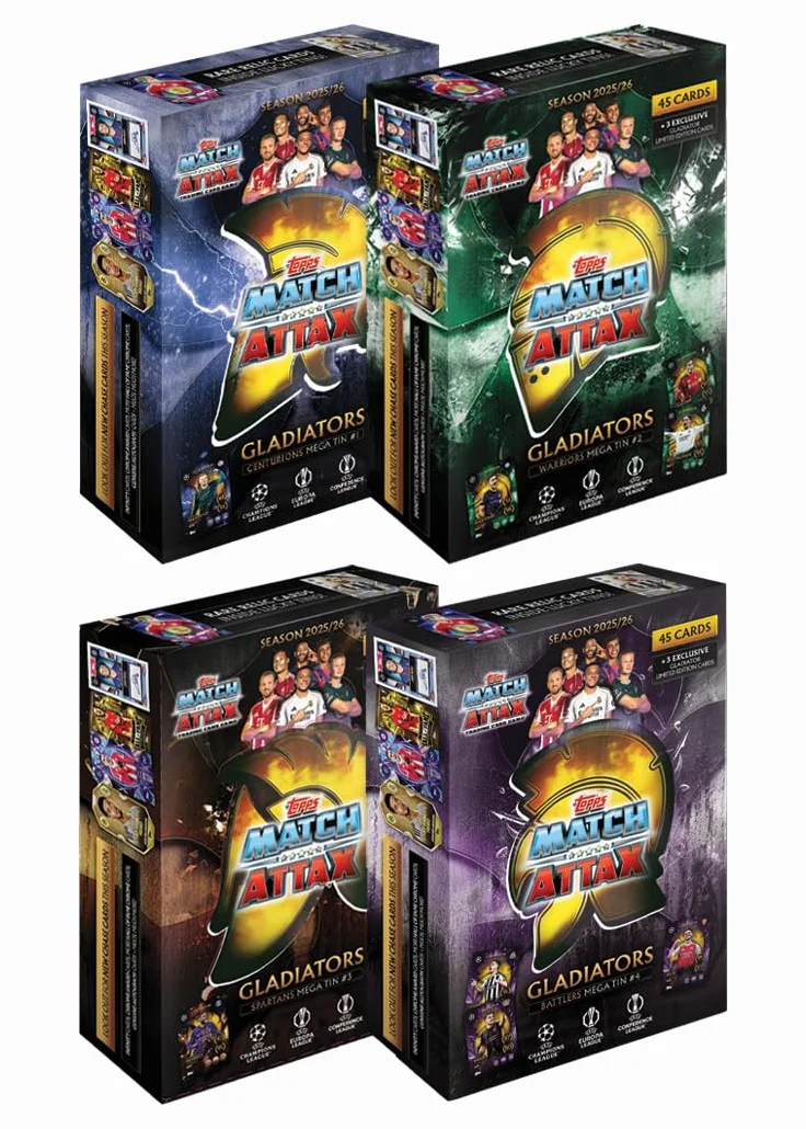 Topps UCC Match Attax 2025/26 Mega Tin Zestaw 4 Puszki Centurions Warriors Spartans Battlers