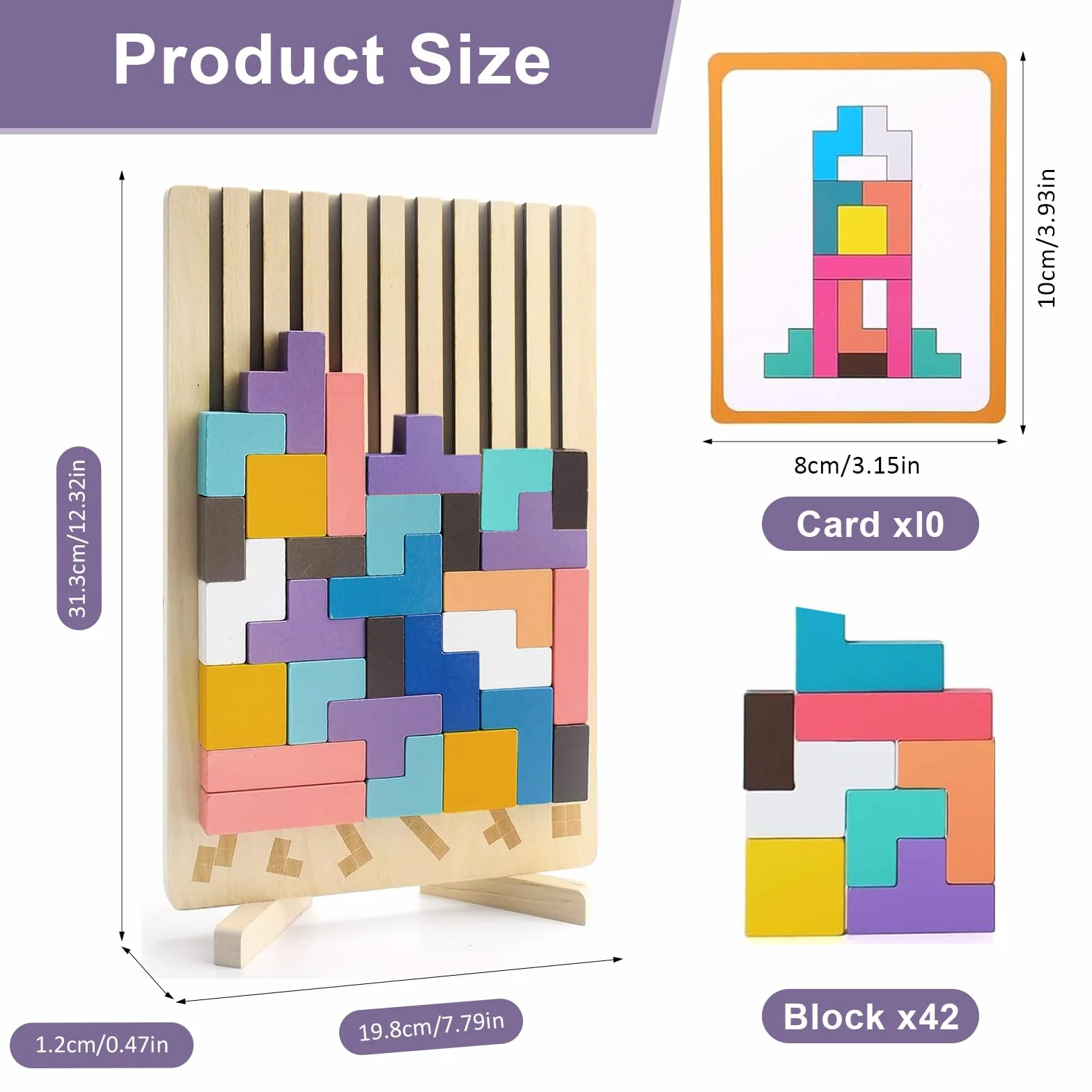 Tetris drewniana zabawka dla dzieci, drewniana zabawka puzzle, Montessori, dla dzieci w wieku od 2 do 10 lat