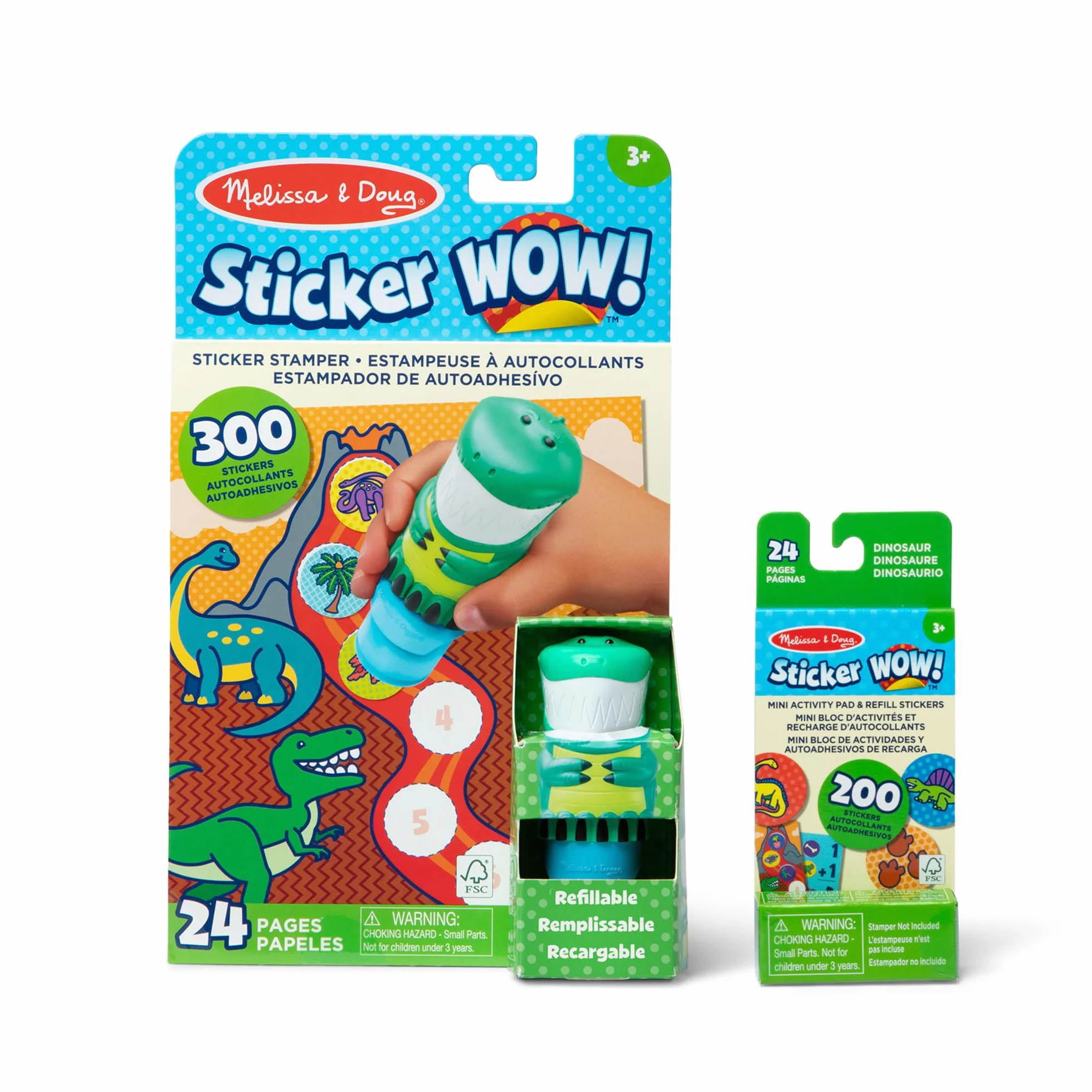 Melissa & Doug - Naklejka Wow! Naklejka dziecięca w kształcie dinozaura - 24 strony aktywności i 300 naklejek dla dzieci + mini blok i wkład (200) - 6075499 - Rzemiosło dla dzieci