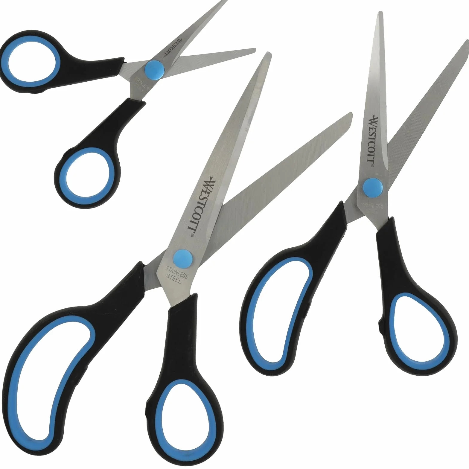 Westcott N-90027 00 Easy Grip Zestaw nożyczek 3 Sztuki 13 cm 21 cm 25 cm czarno-Niebieski