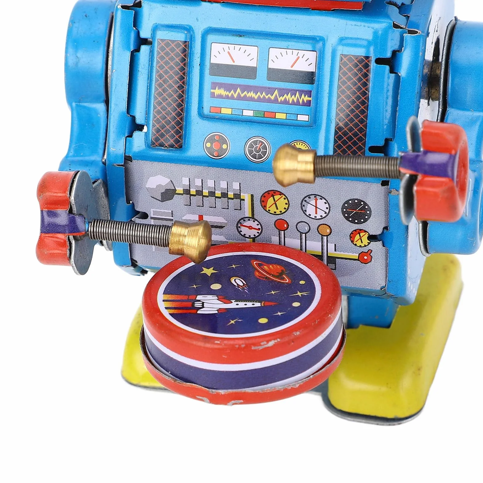 Vintage Metalowy Robot Bębniący z Cyny, Nakręcany Vintage Robot Blaszana Zabawka, Kreatywna Wiosna Mechaniczna Robot Bębniący do Kolekcji, Boże Narodzenie, Impreza,