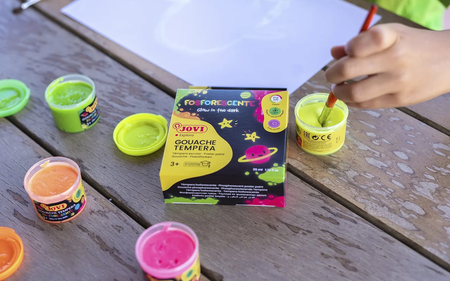 Jovi - Tempera fosforyzująca, Opakowanie 4 puszek 55ml, Farba na bazie naturalnych składników, Łatwy do mycia, Bezglutenowy, Idealny do użytku szkolnego (504)