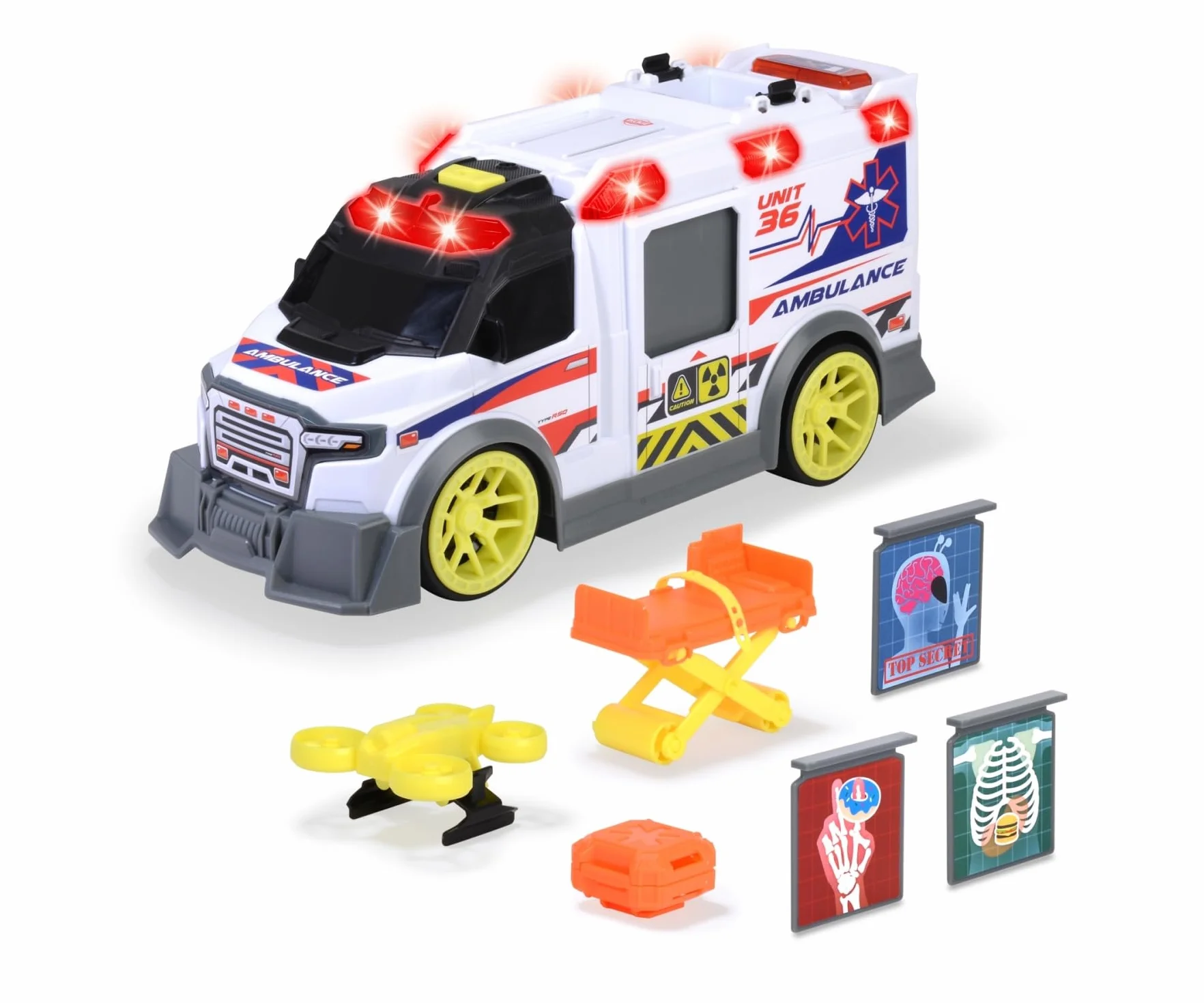 Dickie 203307003, ambulans, światło i dźwięk, ruchome elementy, 35,5 cm