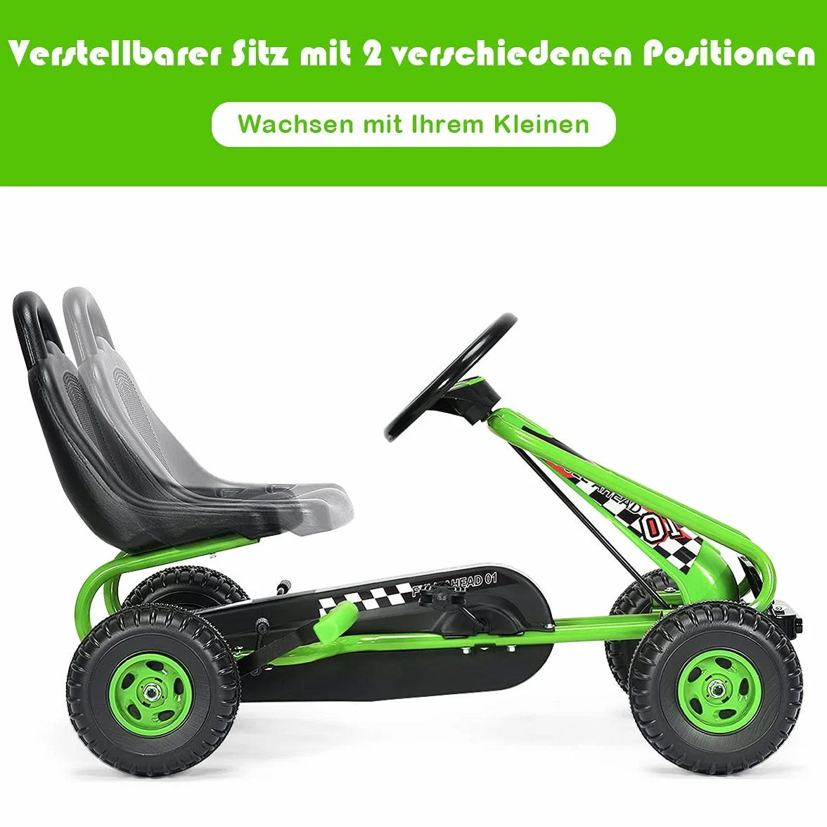 COSTWAY Gokart z regulowanym siedziskiem, hamulec ręczny, obciążenie 30 kg, dla dzieci od 3 lat (zielony)