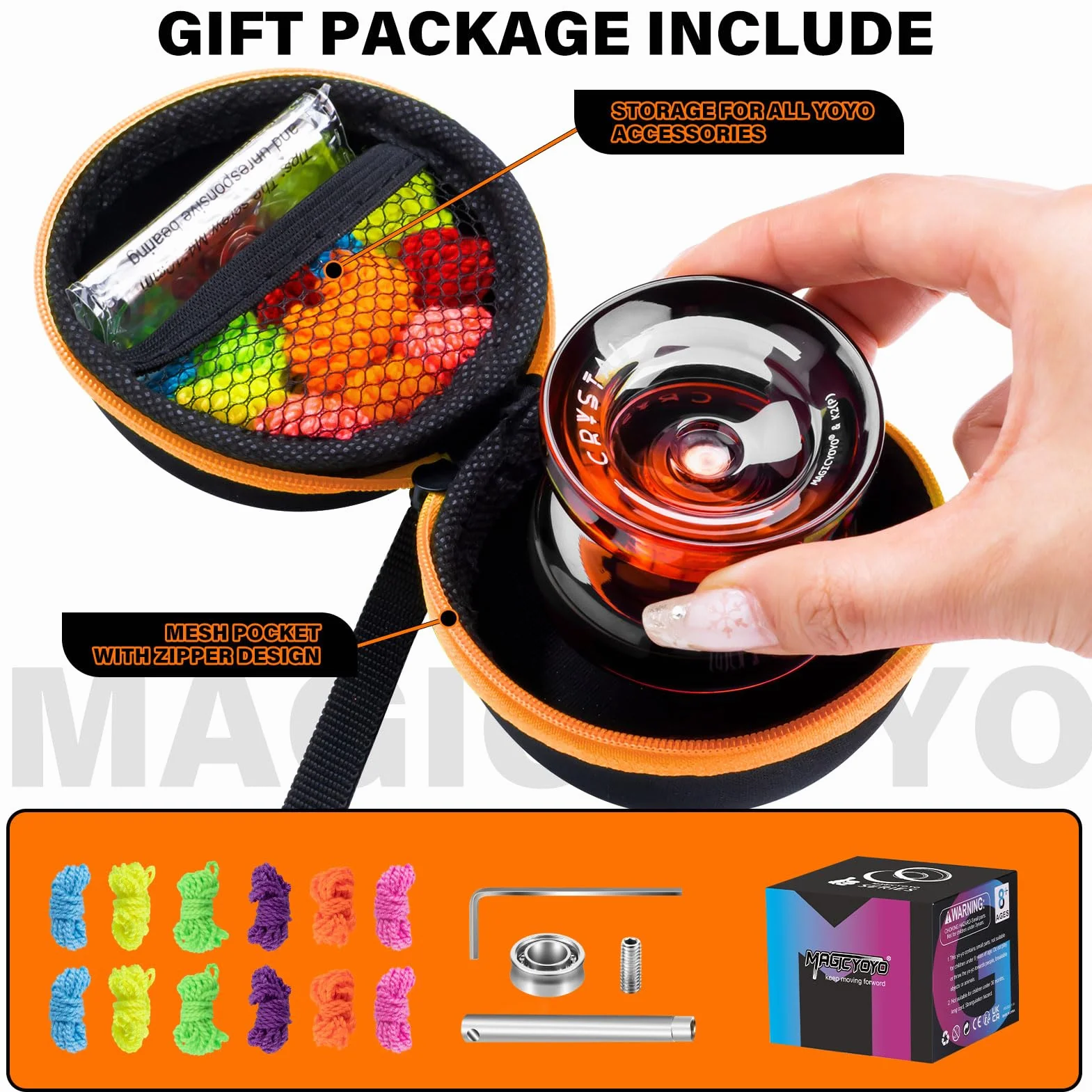 MAGICYOYO Crystal Yoyo K2 Profi JoJo dla dzieci i początkujących, Trick JoJo z bezczynnością i łożyskiem kulkowym, Magic Jo Jo do responsywnego i nieresponsywnego, z 12 sznurkami, walizką, akcesoriami