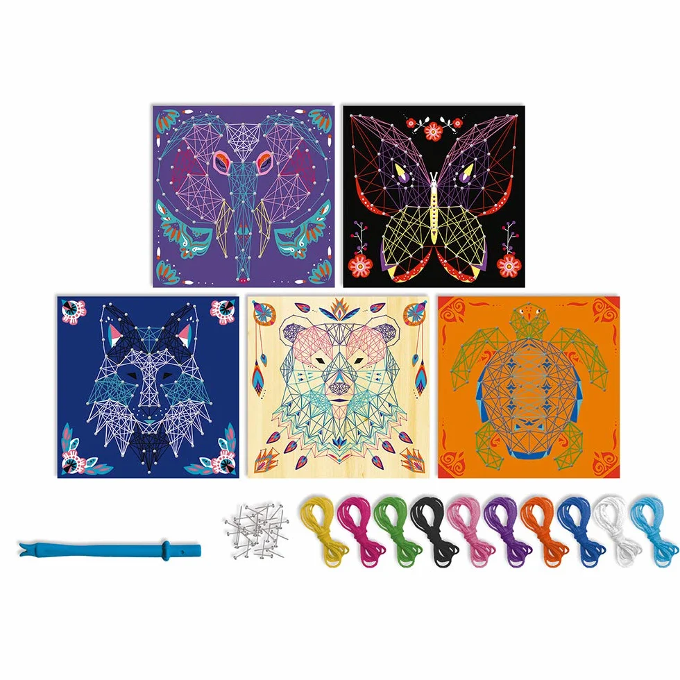 Janod - From 8 years old - Creative Kit - Animal String Art - Decoration Workshops - Creative Leisure - Dexterity and Concentration - J07912