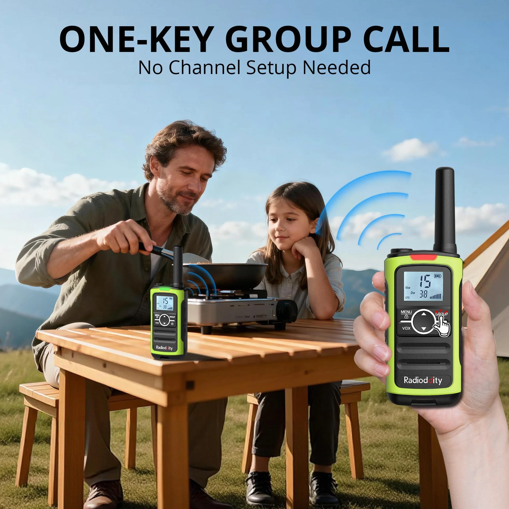 Radioddity PR-T8 Walkie Talkie dla dzieci, PMR446 Dwukierunkowe radio z możliwością ładowania, daleki zasięg, funkcja połączeń grupowych, VOX, latarka, bateria 2000 mAh, ładowanie USB-C, do wędrówek,