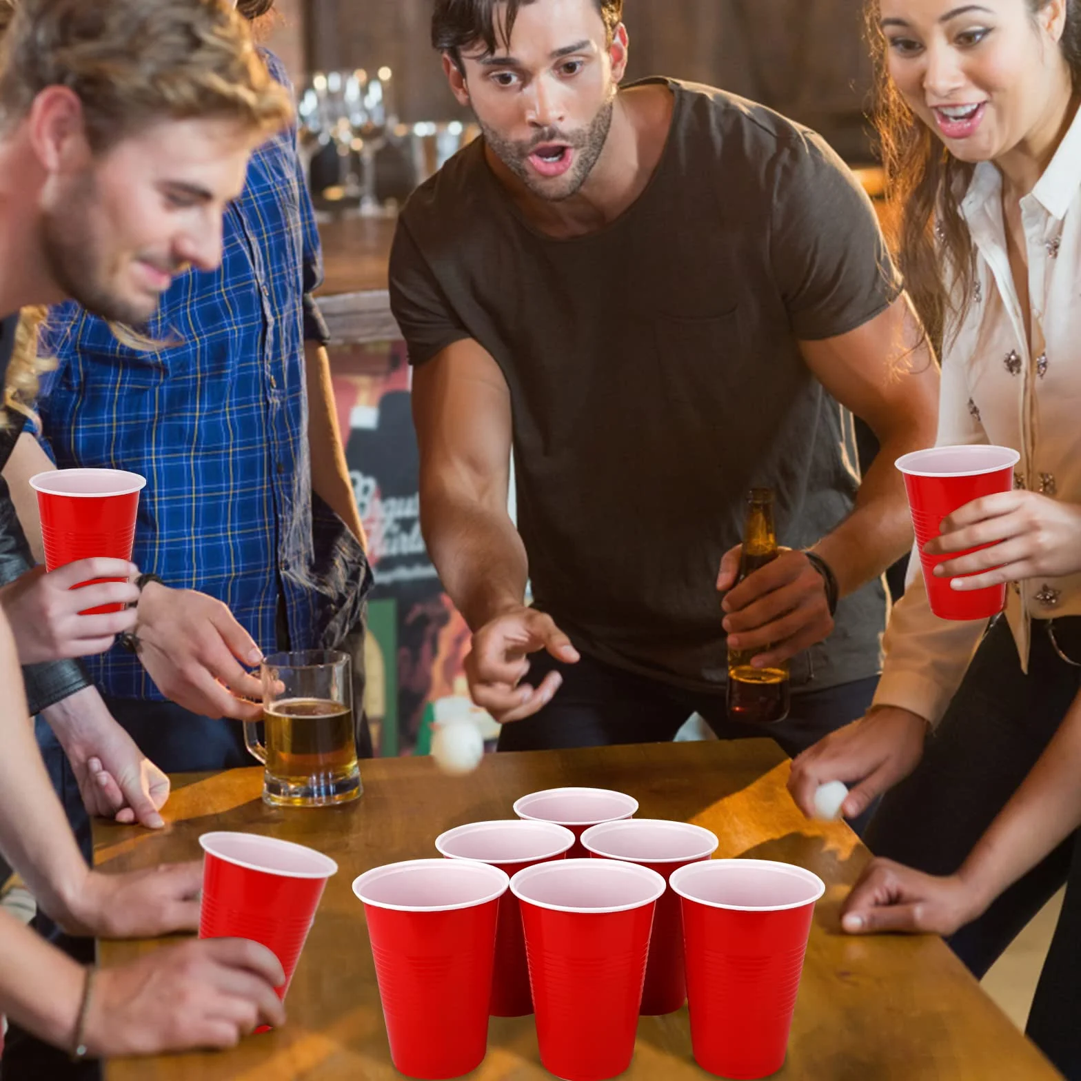 Frasheng Beer Pong Party Cups 100 sztuk 12 piłek Plastikowe Kubki 16 uncji Wielokrotnego Użytku Zestaw
