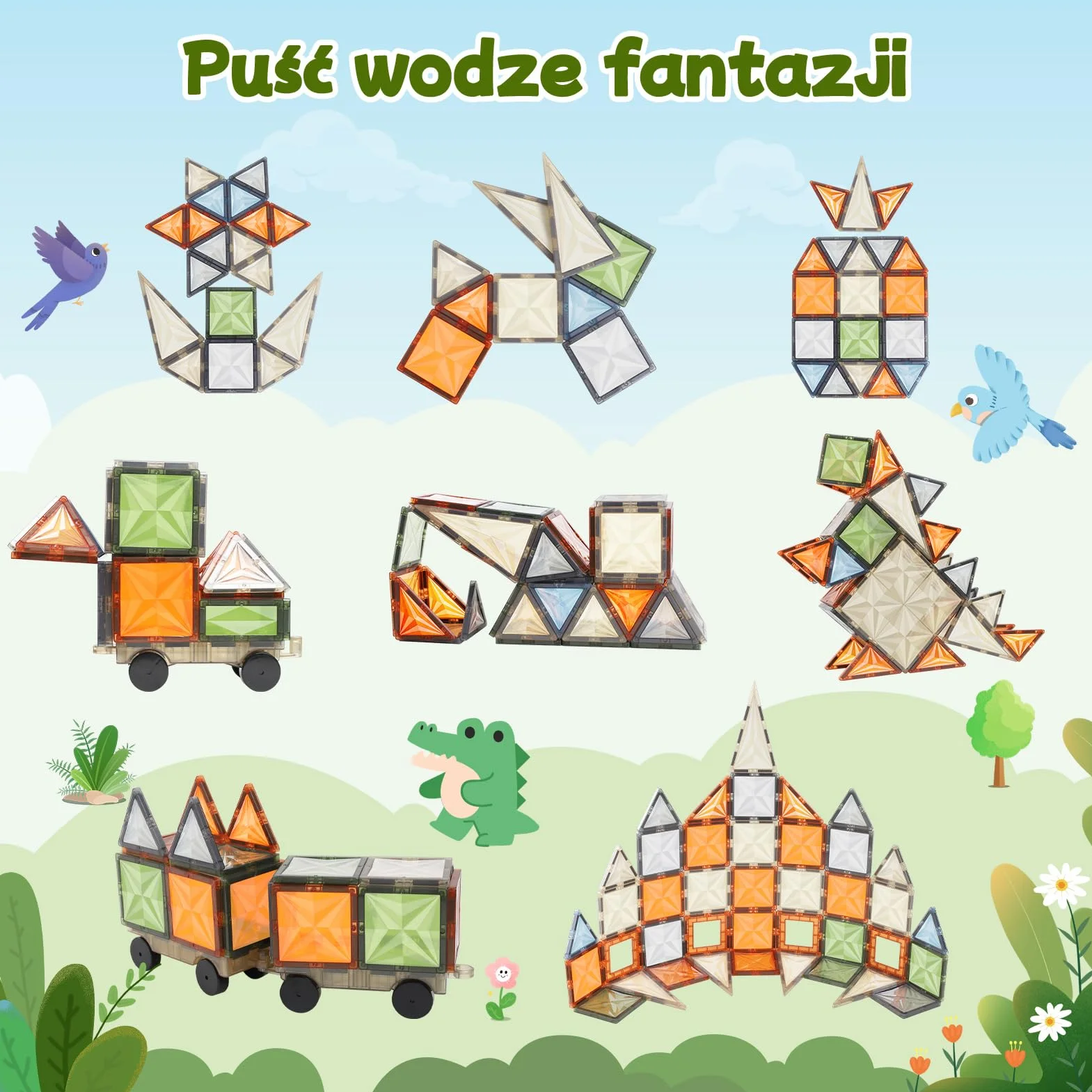 Magnetyczne Klocki Budowlane 100 Elementów z Pojazdami Edukacyjne dla Dzieci od 3 Lat