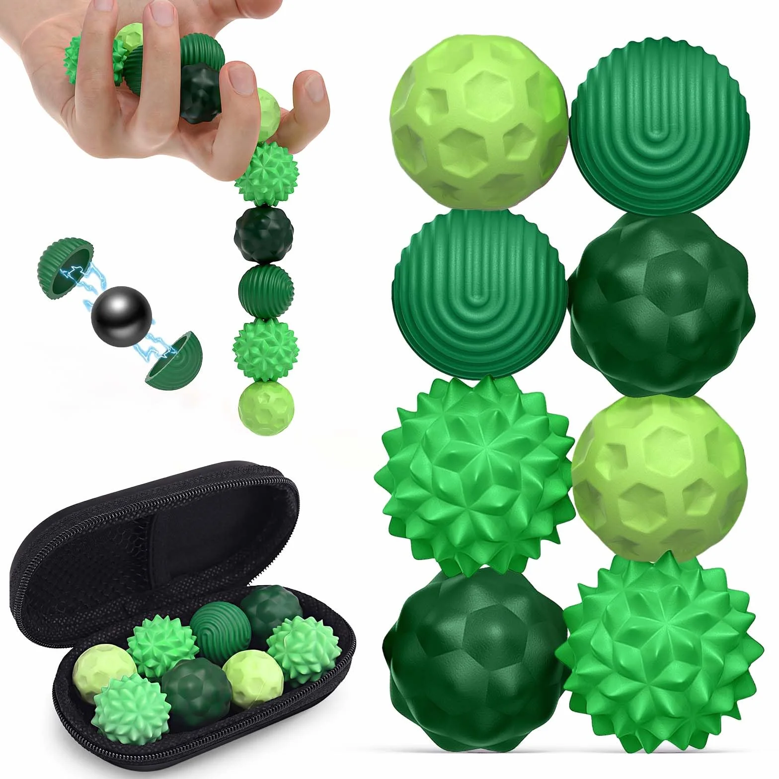 Zestaw 8 zabawek magnetycznych fidget, silikonowe kulki magnetyczne, kulki antystresowe, silikonowe zabawki sensoryczne - antystresowe i relaksacyjne (Zielony)
