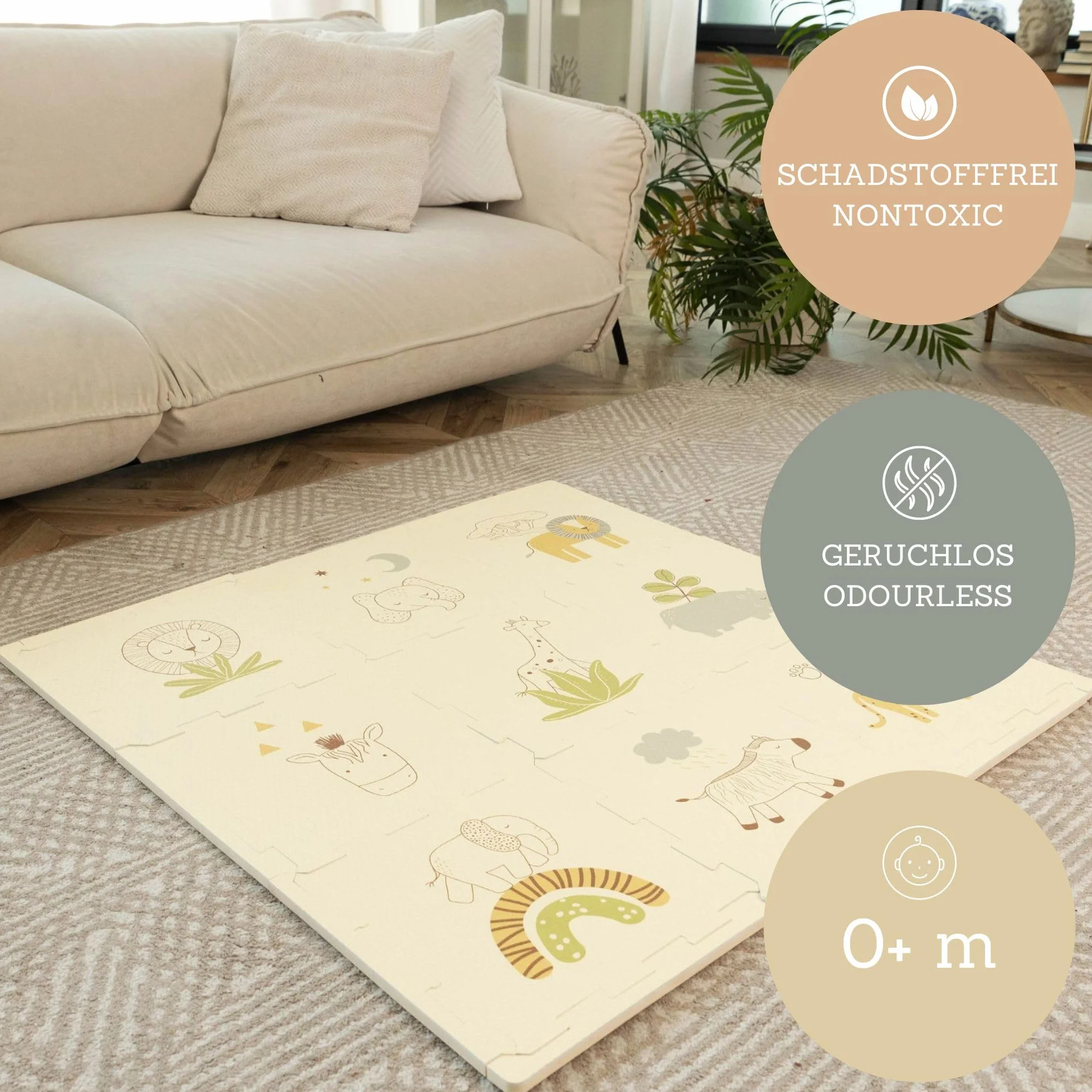 Hakuna Mata mata do puzzli dla niemowląt 0,9x0,9m 9 paneli 30x30cm ze zwierzętami
