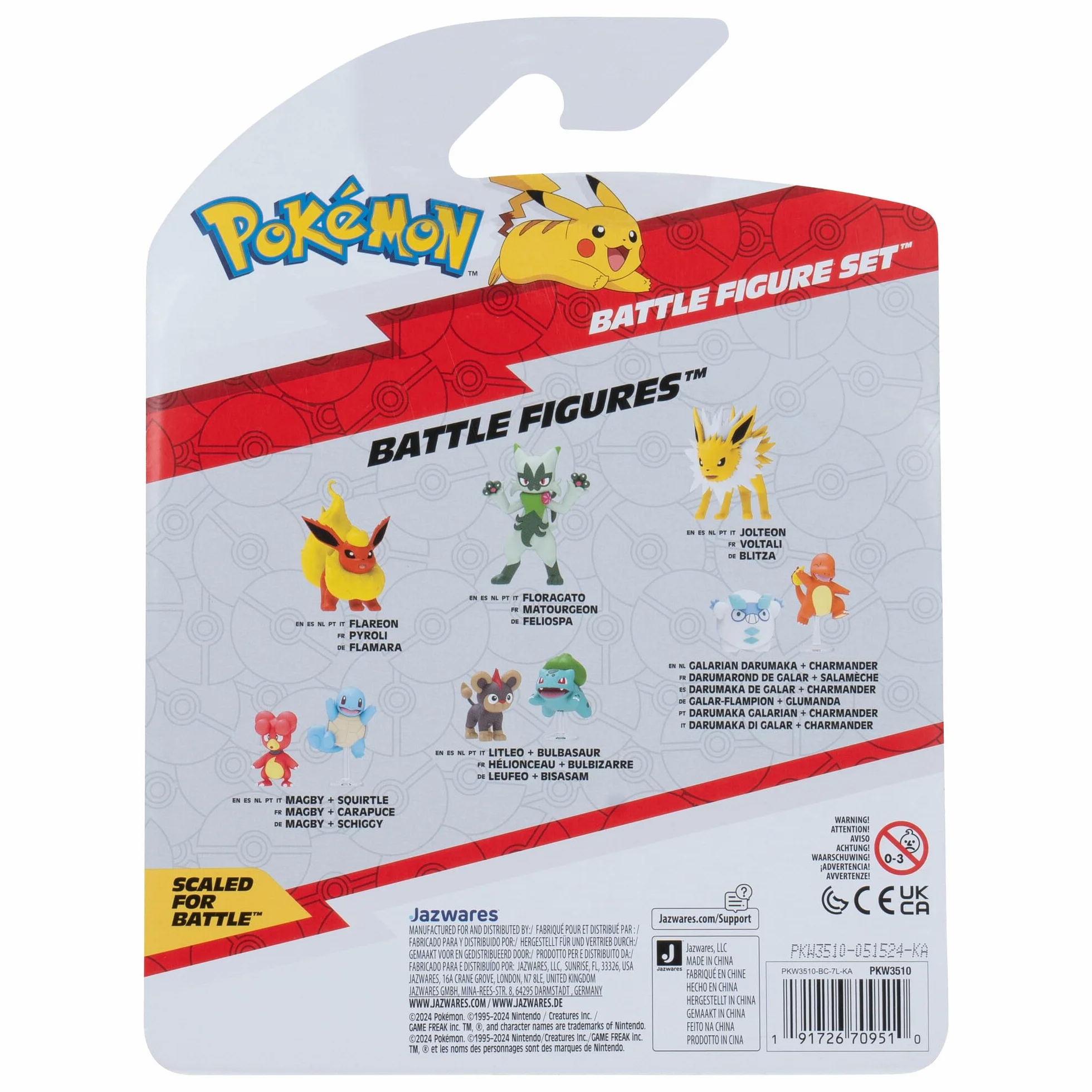 Pokémon PKW3510 zestaw figure, oficjalny zestaw figurek, piepi, drapfel, błysk