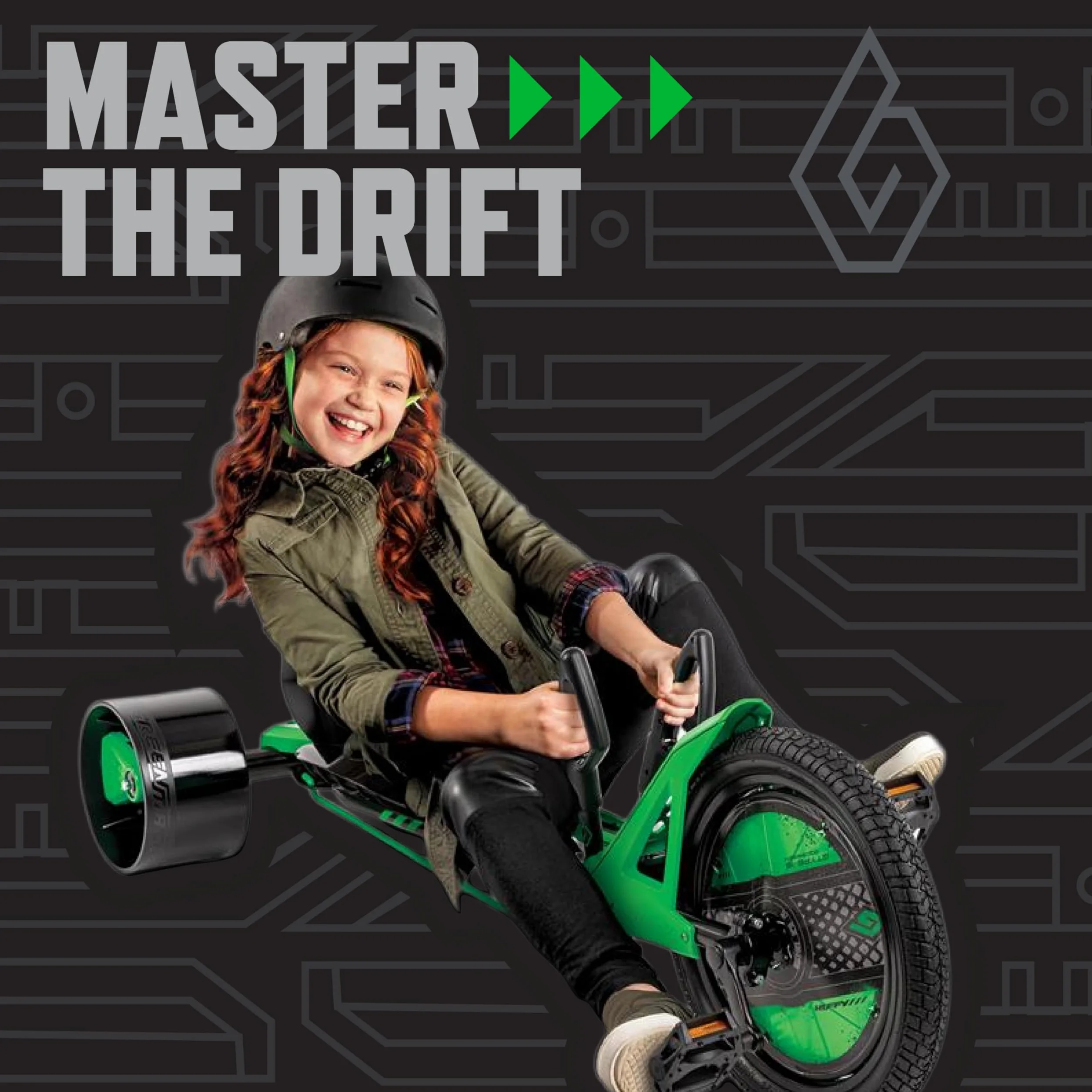 Huffy Green Machine 40 cm Drift Trike, elegancka, ergonomiczna konstrukcja, regulowane siedzisko, rower dryfujący dla dzieci w wieku 5-8 lat, maksymalna waga 36 kg, hamulec nożny