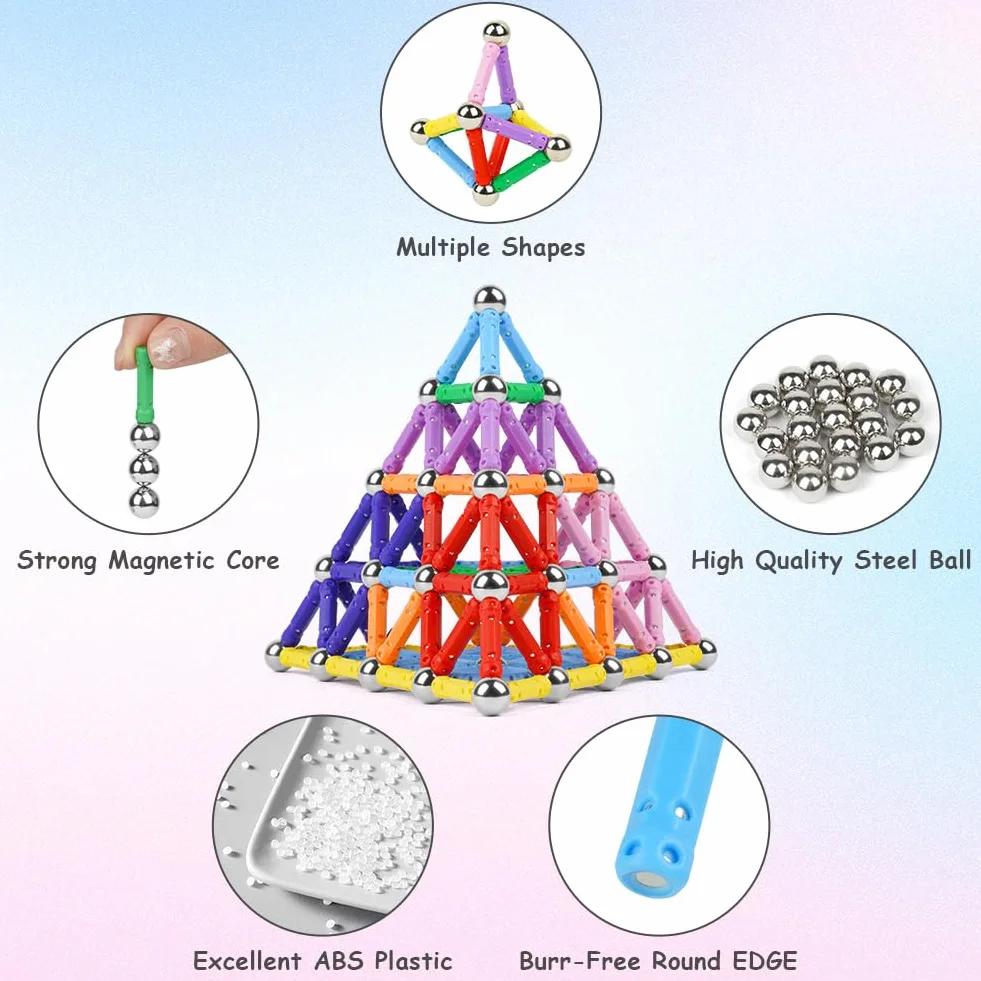 AUAUY 144 magnetyczne klocki, puzzle 3D, zabawki budowlane, magnesy konstrukcyjne, klocki magnetyczne, zabawki edukacyjne, pałeczki magnetyczne, zestaw STEM, dla dzieci i dorosłych
