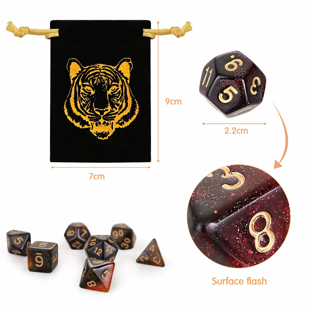 GWHOLE Zestaw kości DND 6×7 (42 szt.) Brokatowe wielościenne D4 D6 D8 D10 D12 D20 do Dungeons and Dragons RPG MTG Pathfinder