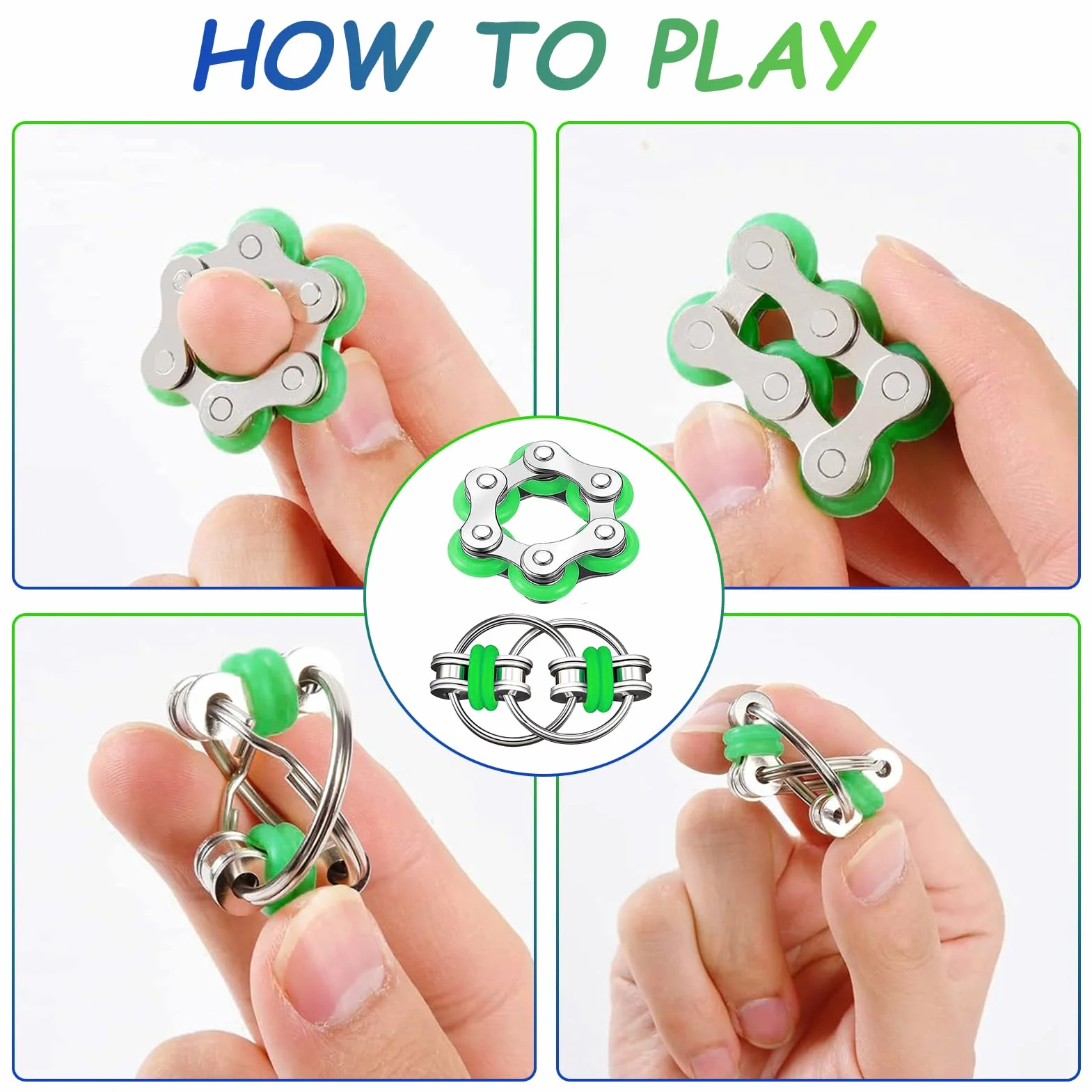 8-częściowy zestaw zabawek fidget, zabawka antystresowa, pierścień akupresury, łańcuszki do kluczy, łańcuszki rolkowe, zabawka antystresowa na palec dla dorosłych i dzieci