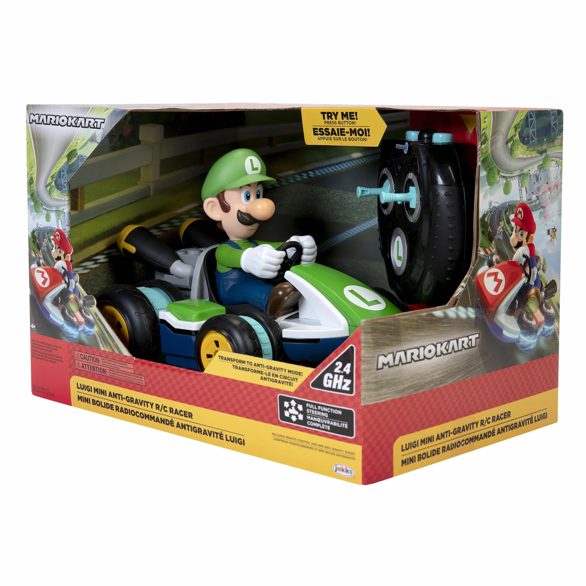Nintendo Super Mario Kart Luigi RC Racer, 2,4 Ghz, z w Pełni Funkcjonalną Kierownicą, Samochód Luigi Race RC, Wielokolorowy