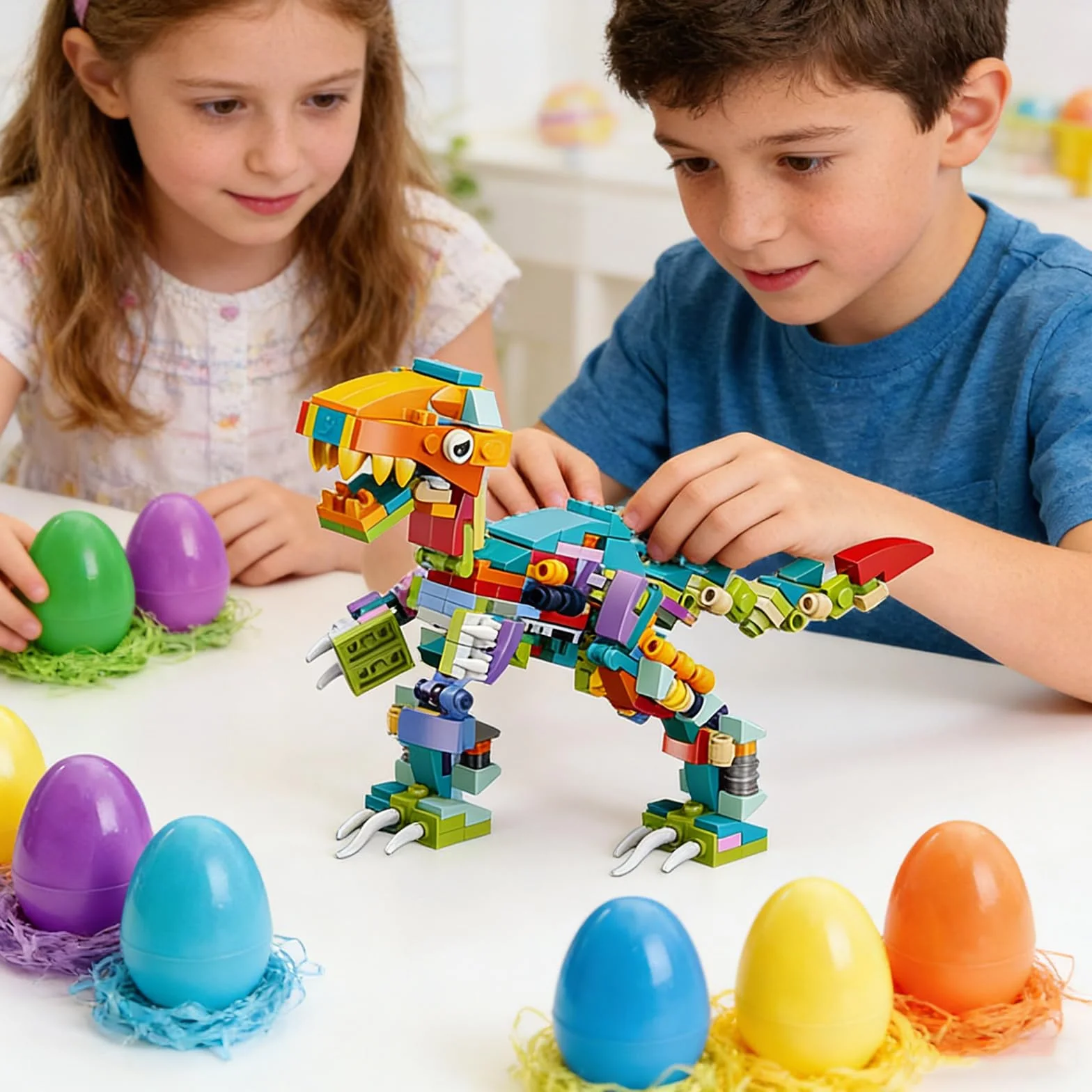 Zestaw 12 plastikowych jajek z klockami dinozaurów na wielkanocne kosze, zabawki edukacyjne, nagrody, niespodzianki na imprezy