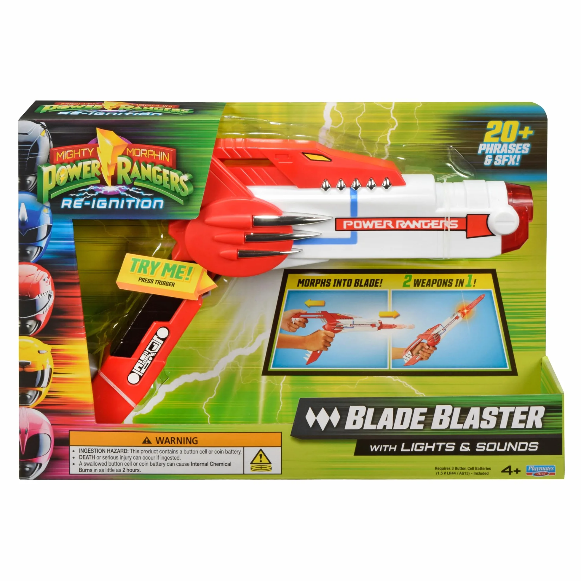Power Rangers - Broń kostiumowa 2 w 1, elektroniczny blaster, funkcje dźwięku i światła, dla dzieci od 4 lat, PWG11