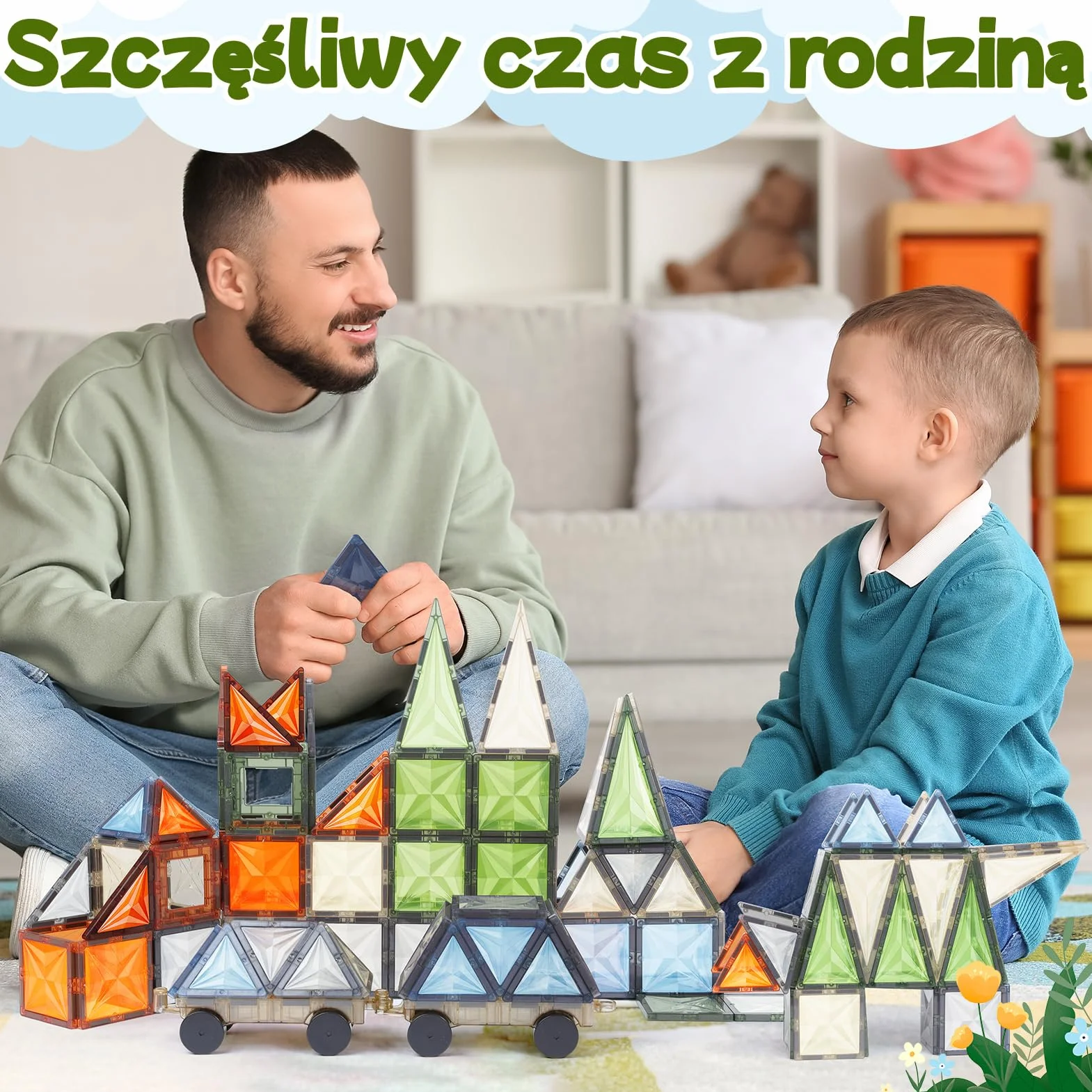Magnetyczne Klocki Budowlane 100 Elementów z Pojazdami Edukacyjne dla Dzieci od 3 Lat