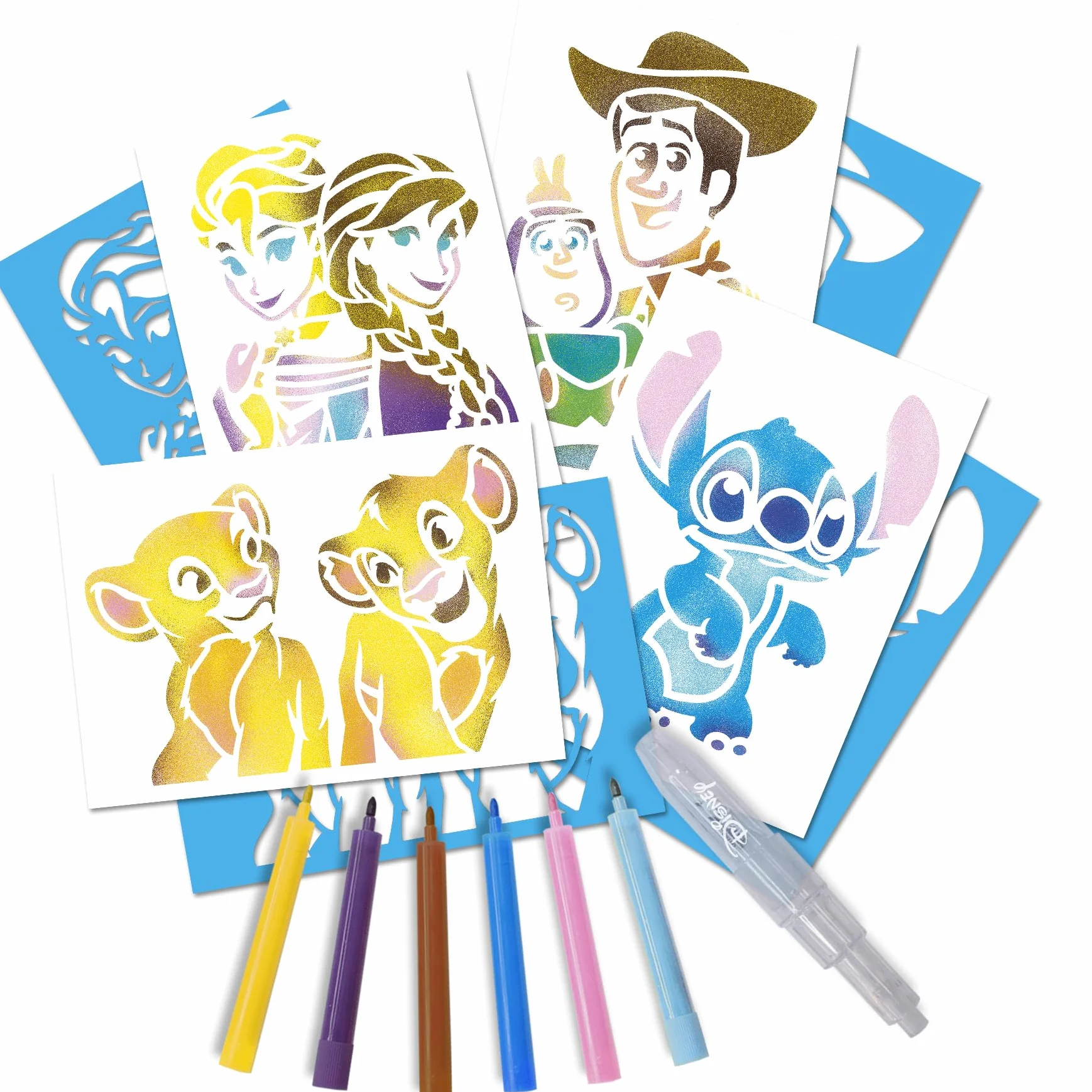 Lansay - BLOPENS DISNEY ZWIERZĘTA - Zestaw do rysowania dla dzieci od 5 lat - 6 flamastrów do kolorowania + 7 szablonów wielokrotnego użytku (Bambi lub Simba) - aktywność ręczna - pomysł na prezent