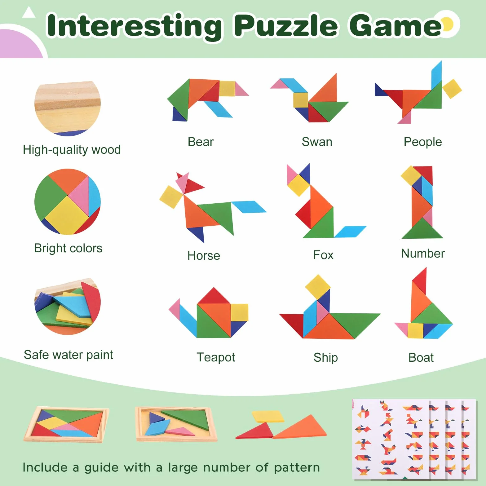 Tangram drewniane puzzle dla dzieci, 20 sztuk, małe upominki, upominek na urodziny dziecka, do szkoły + 10 plotkarek, zabawka na prezent urodzinowy, mini zestaw