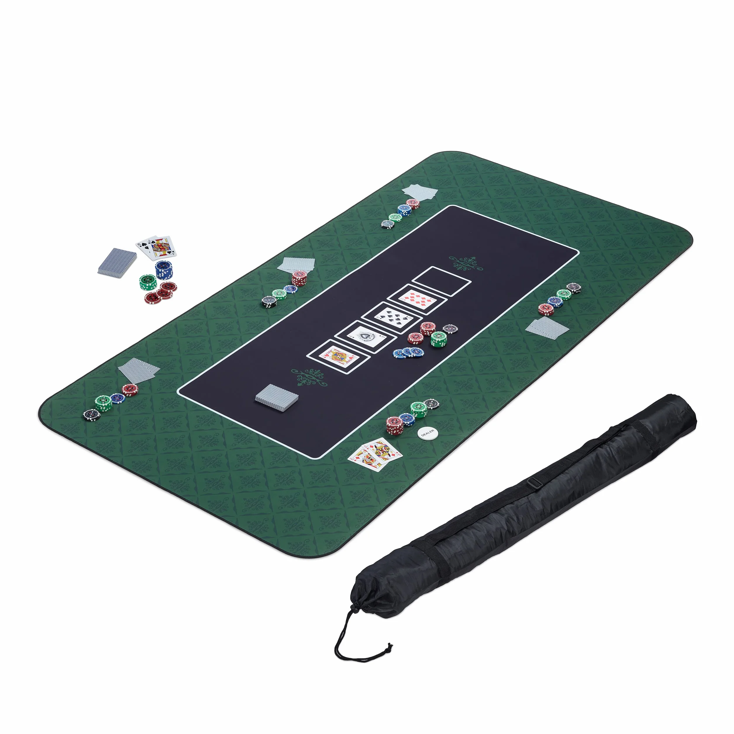 Relaxdays Texas Holdem mata do pokera 180 x 90 cm, podkładka na stół do pokera, duża, antypoślizgowa, poliester, akcesoria do pokera, zielona