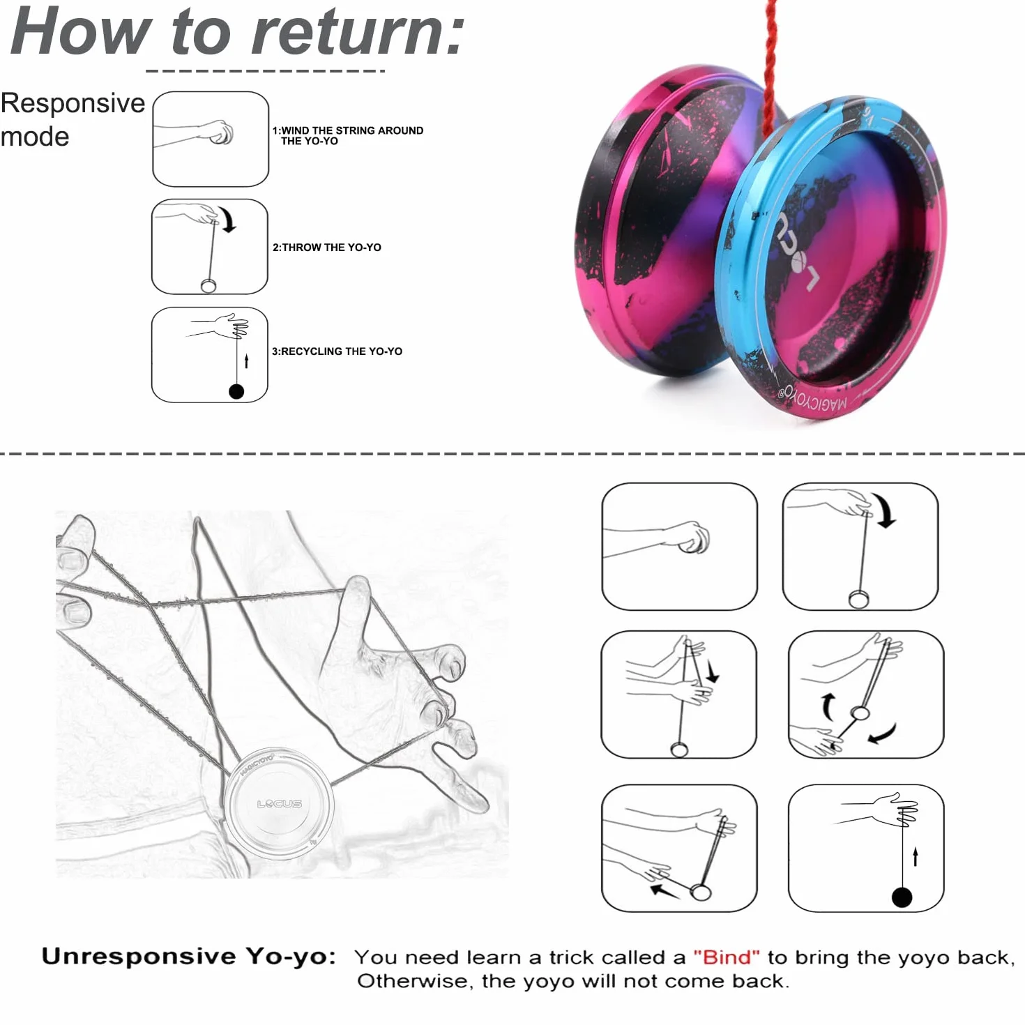 MAGICYOYO V6 Pro responsywne Yoyo z niereagującym łożyskiem metalowy dla dzieci dorosłych różowy czarny niebieski